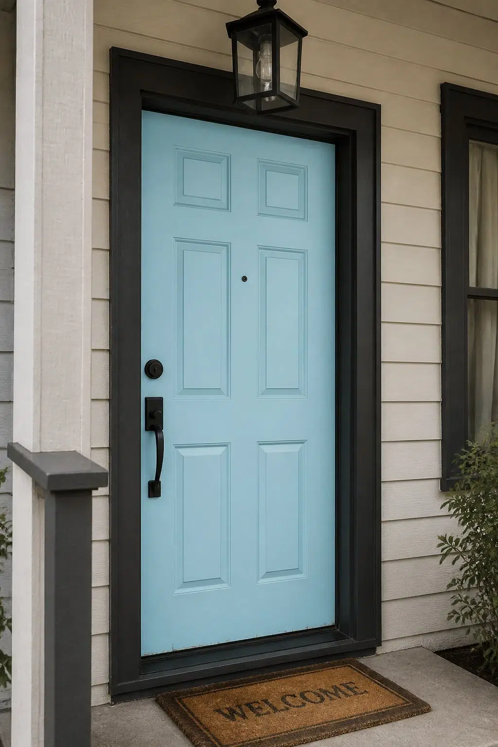 bold front door featuring Blue Click by Sherwin-Williams