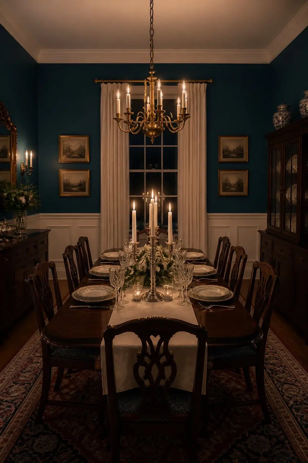 Blue Grotto paint in a traditional dining room
