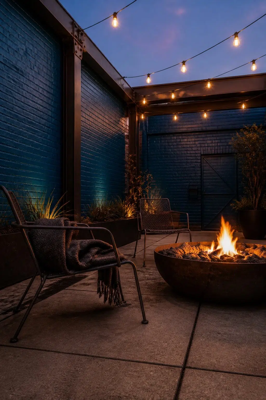 industrial patio featuring Blue Grotto by Sherwin-Williams