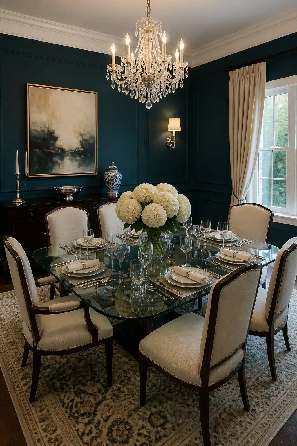Blue Hill paint in a elegant dining room