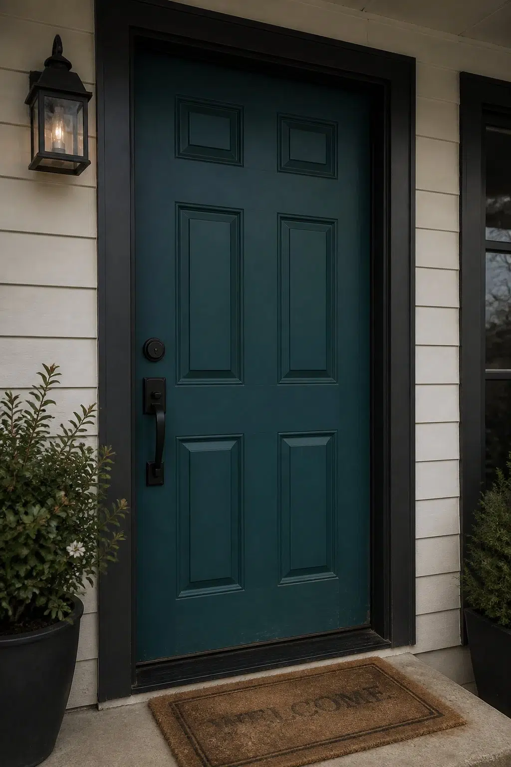 bold front door featuring Blue Hill by Sherwin-Williams