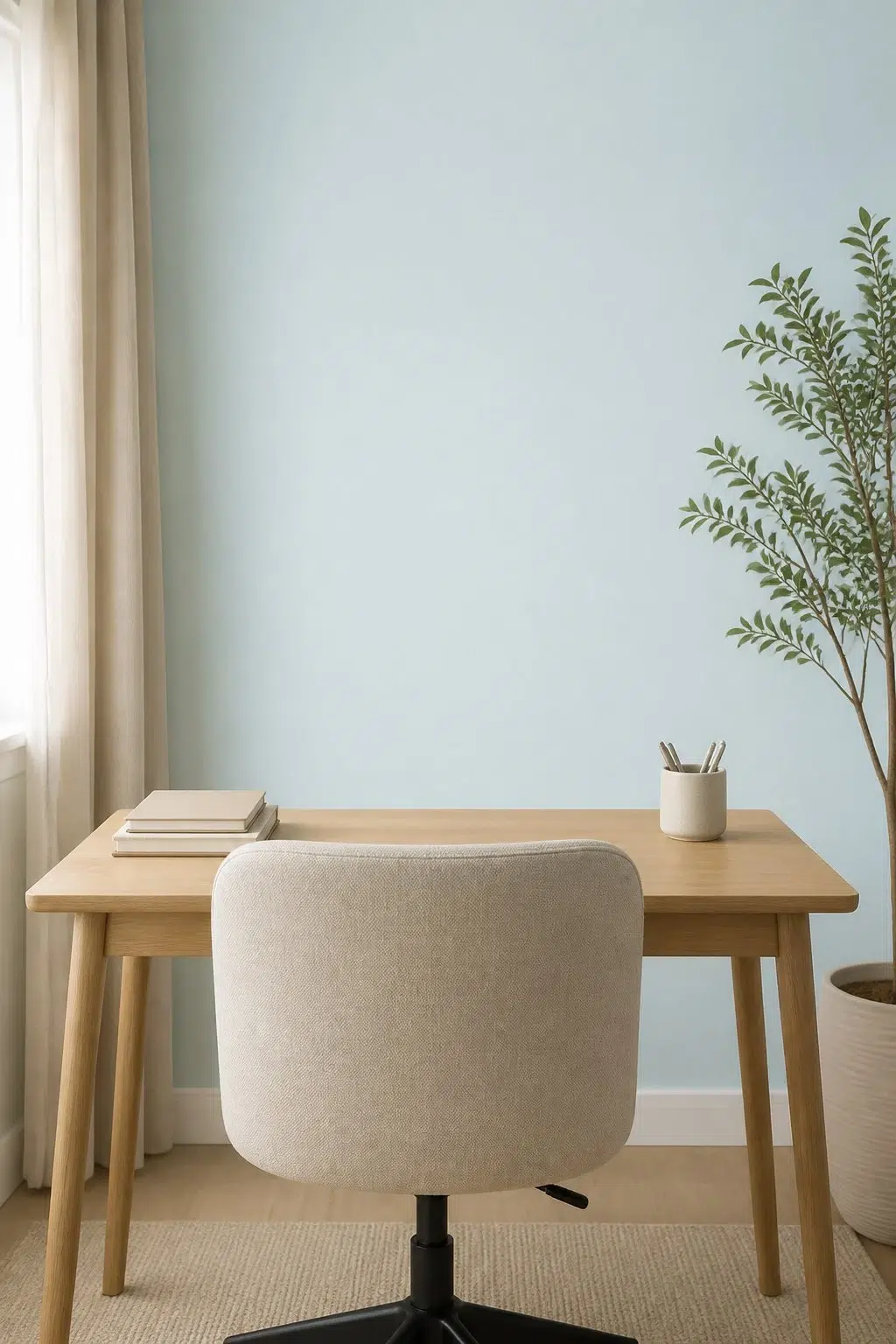 Sherwin-Williams Blue Horizon in a neutral home office