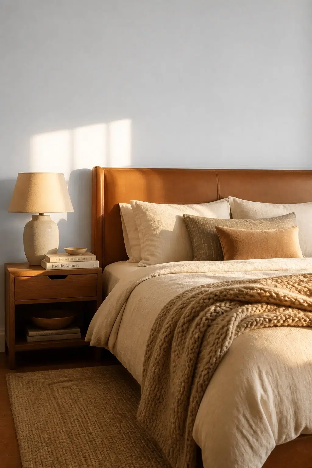 A cozy bedroom painted in Blue Iris