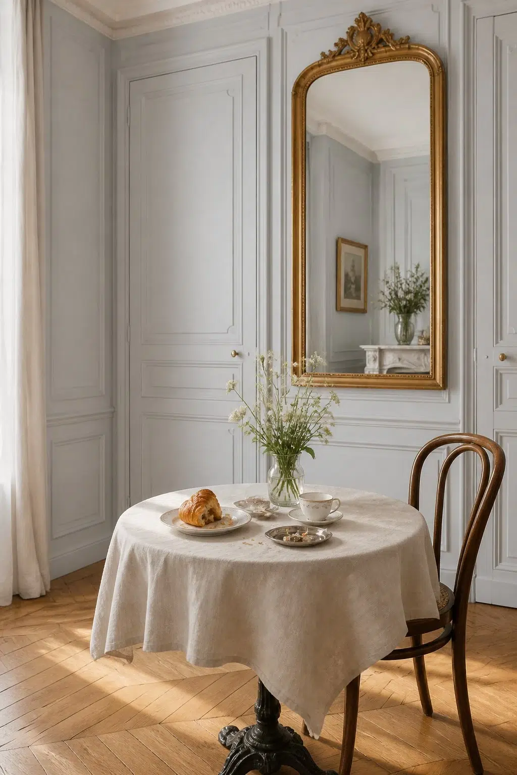 Blue Iris paint in a parisian dining room