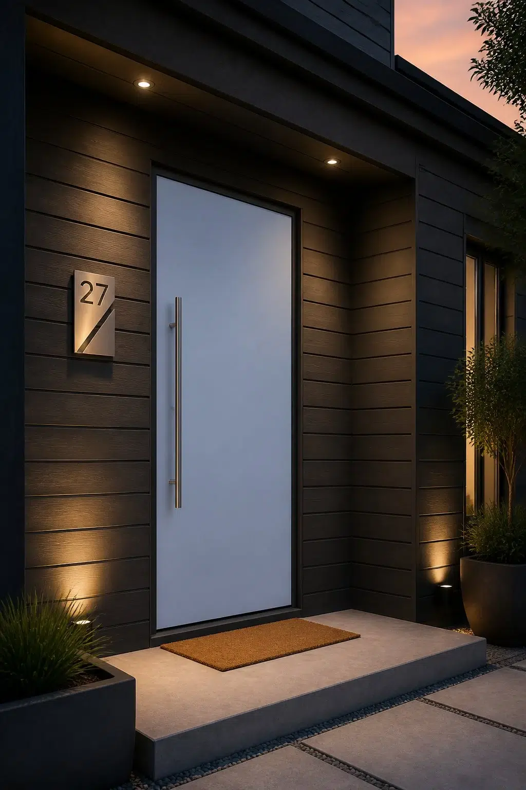 stylish front door featuring Blue Iris by Sherwin-Williams