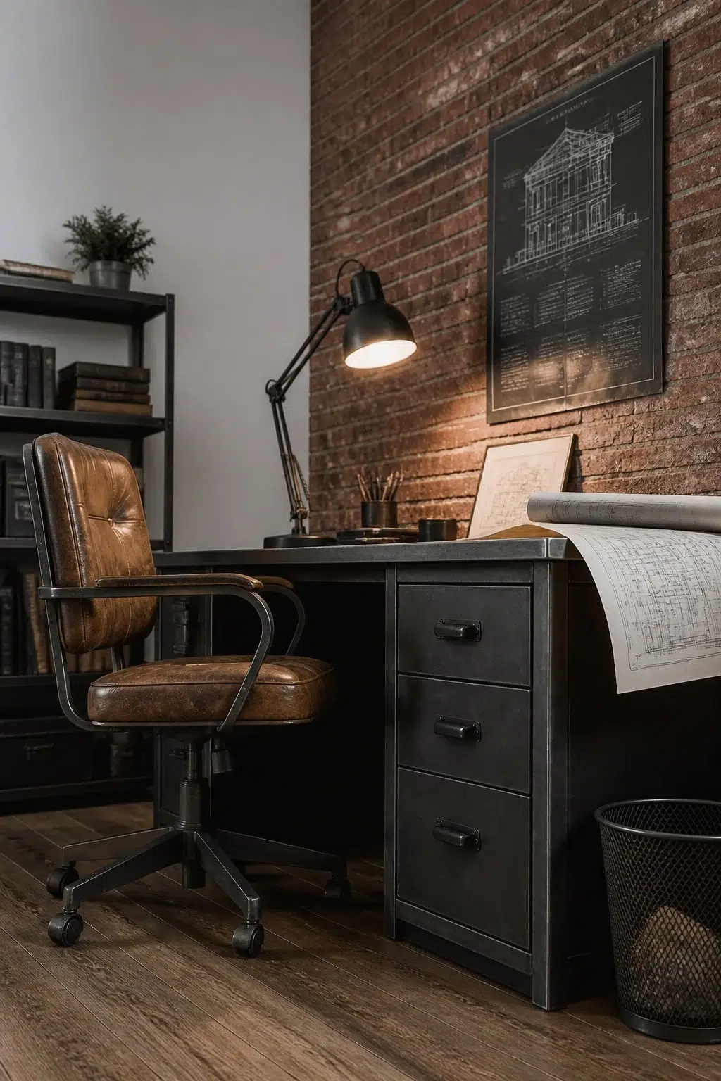 Sherwin-Williams Blue Iris in a industrial home office