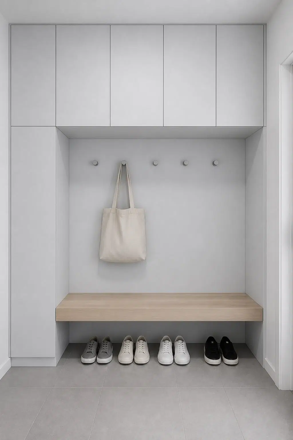 Blue Iris paint in a neutral mudroom