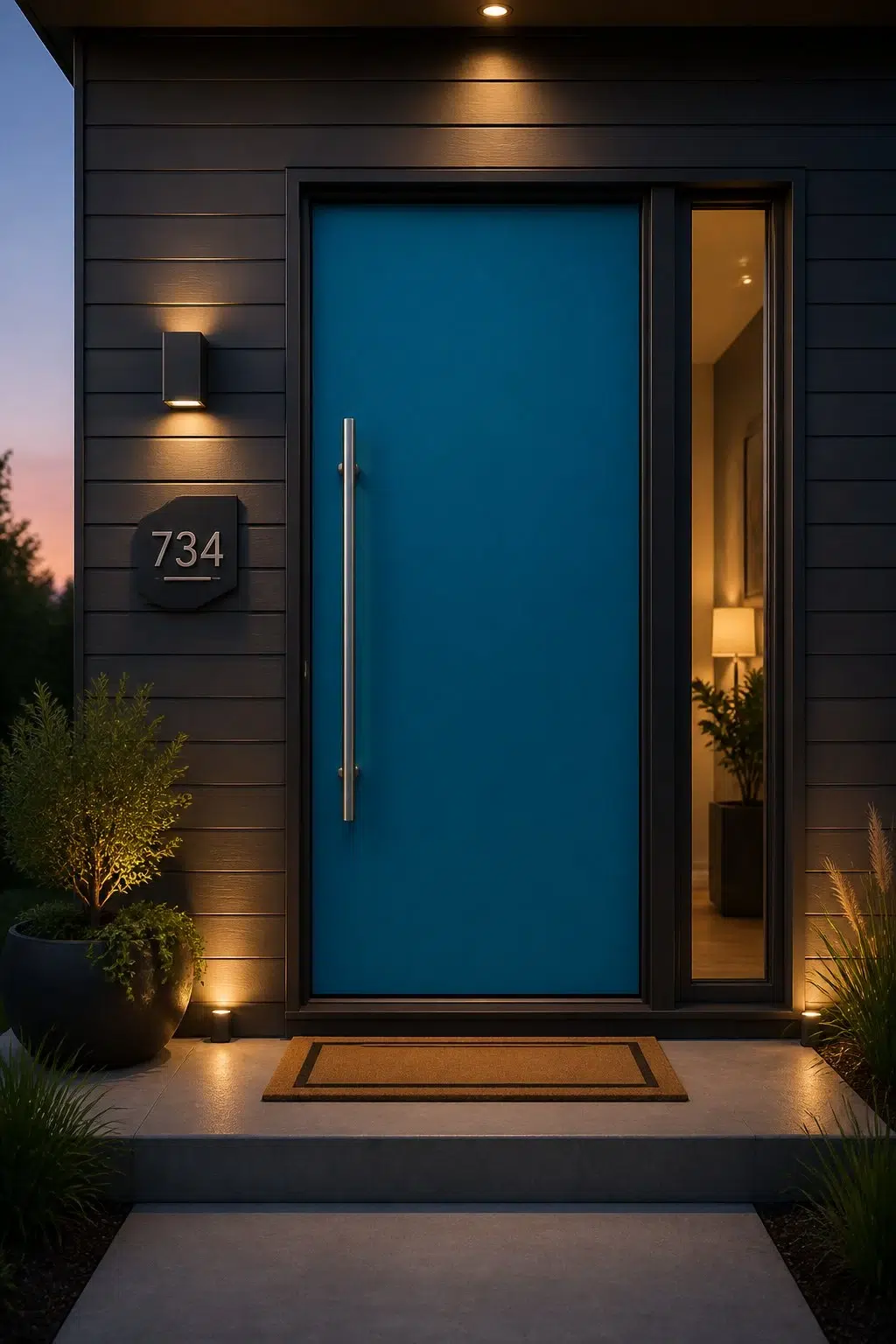 stylish front door featuring Blue Mosque by Sherwin-Williams