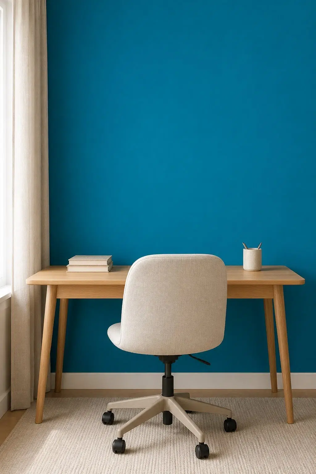 Sherwin-Williams Blue Mosque in a neutral home office