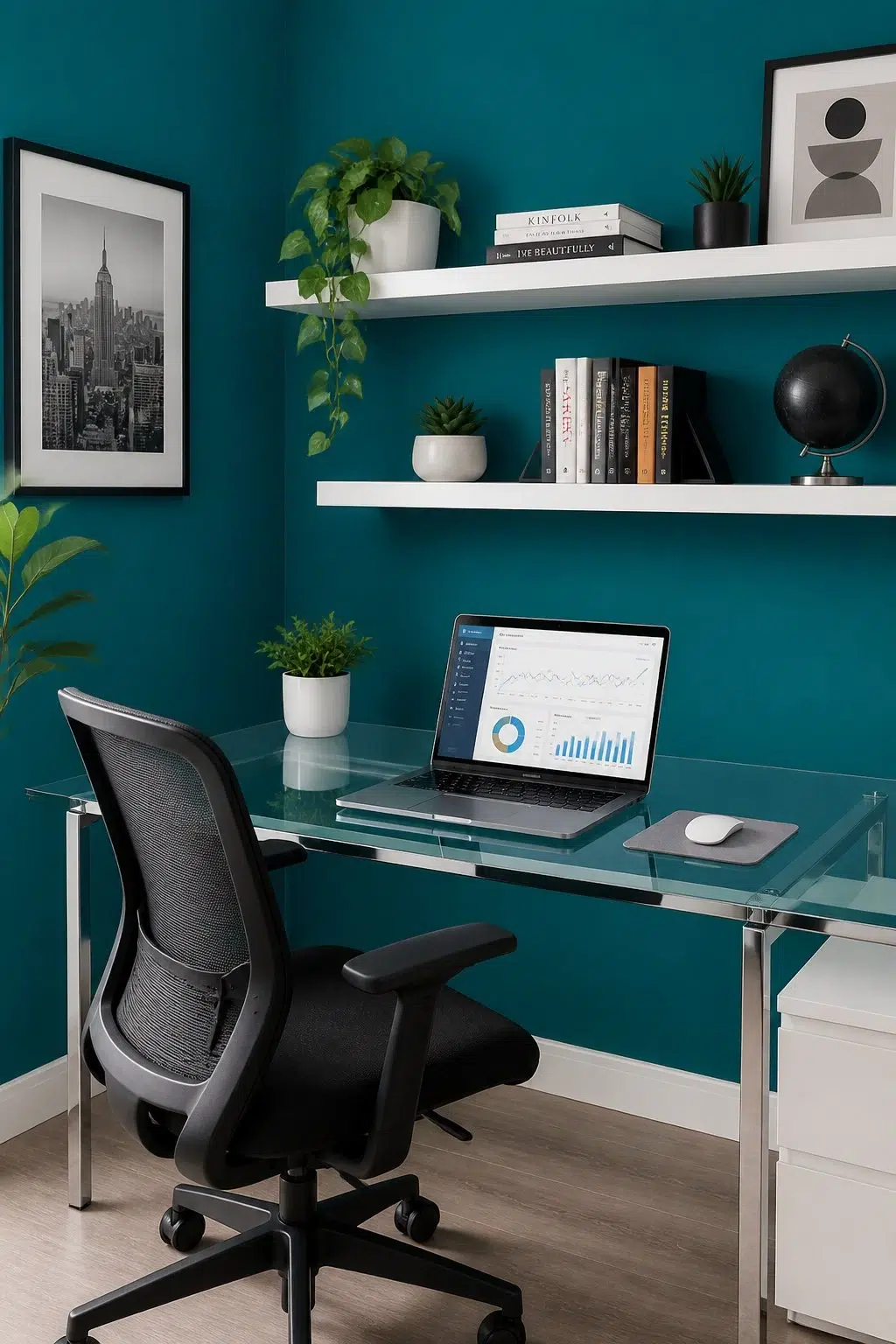 Sherwin-Williams Blue Nile in a contemporary home office