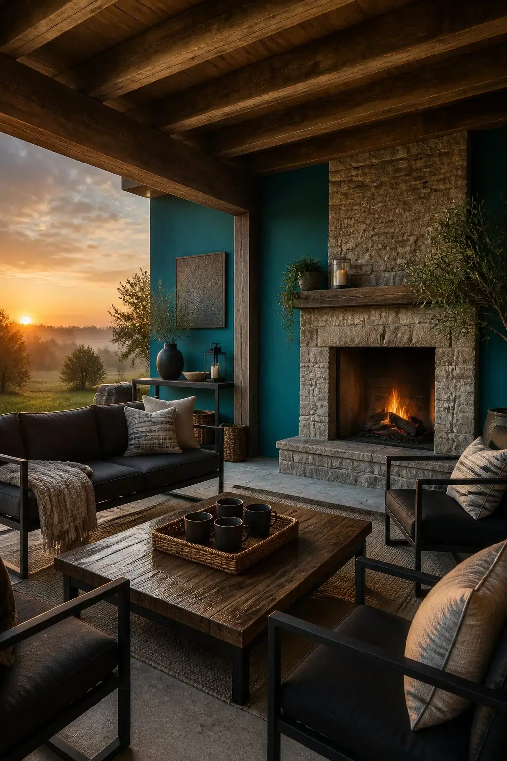 rustic modern patio featuring Blue Nile by Sherwin-Williams