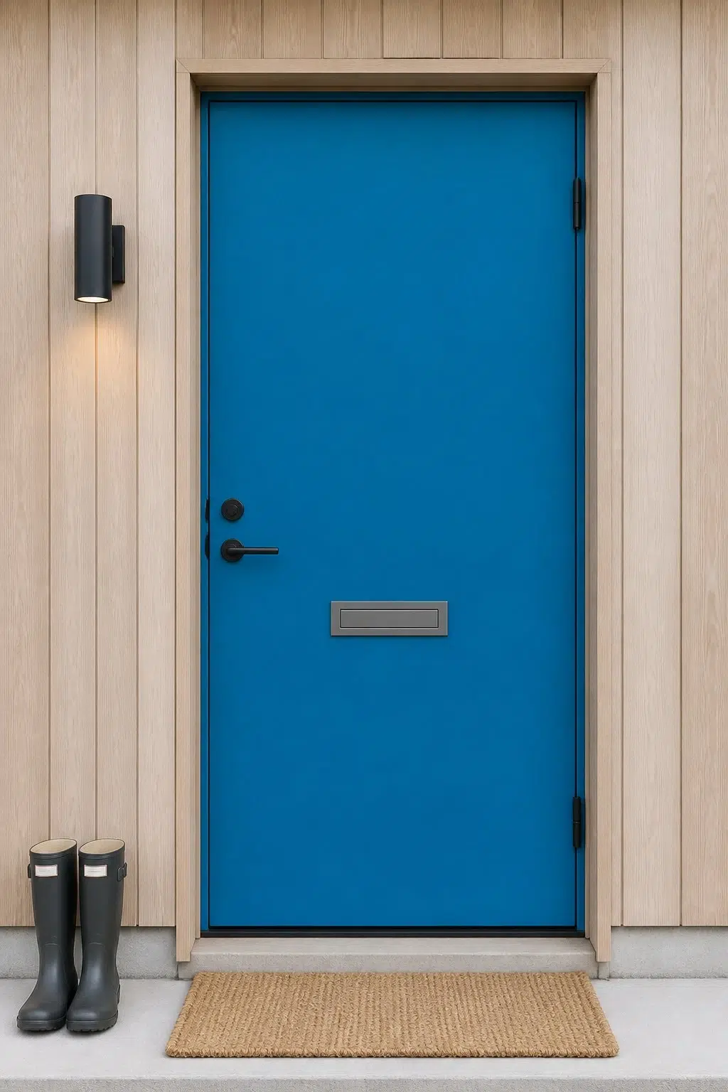 scandinavian front door featuring Blue Plate by Sherwin-Williams