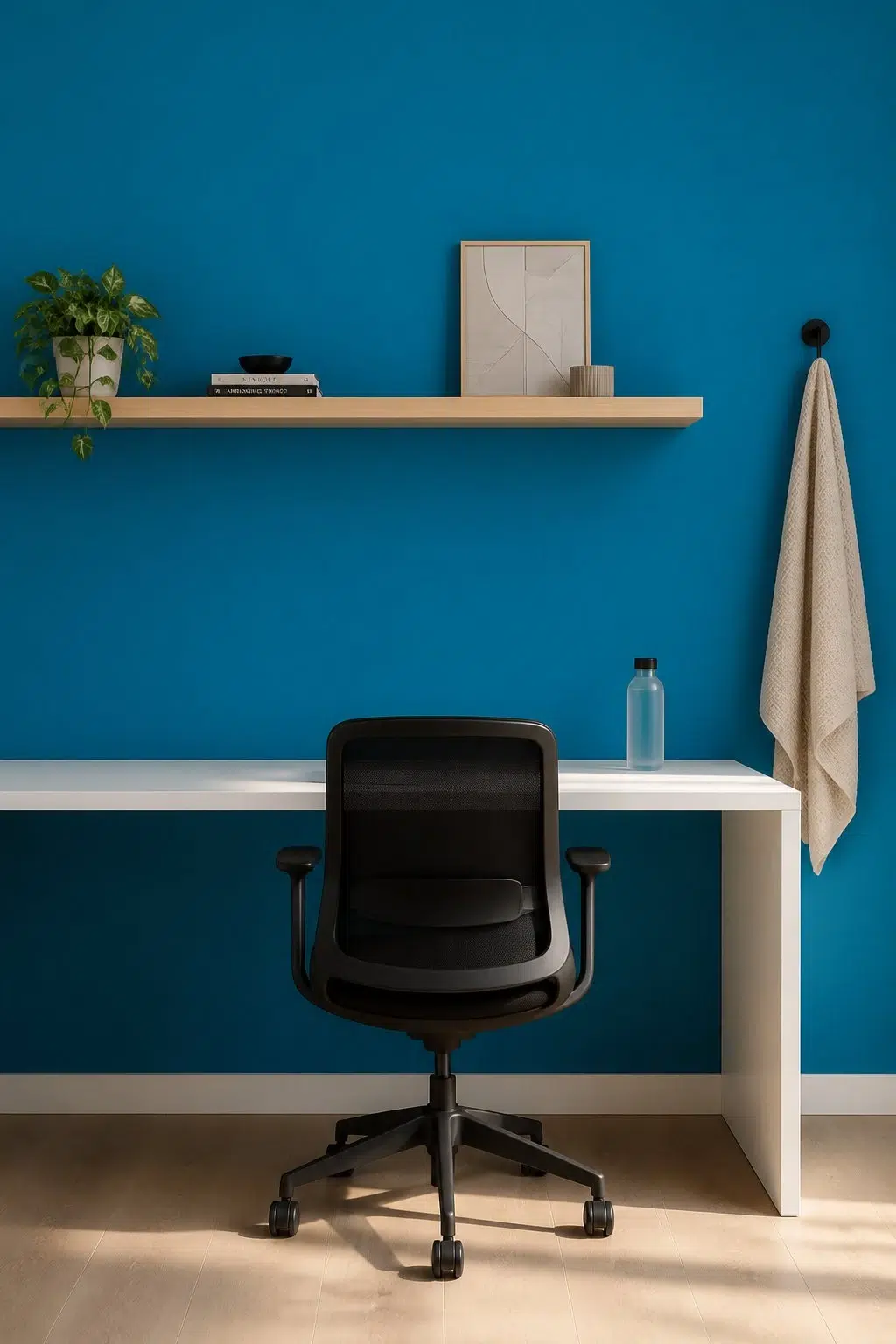 Sherwin-Williams Blue Plate in a minimalist home office