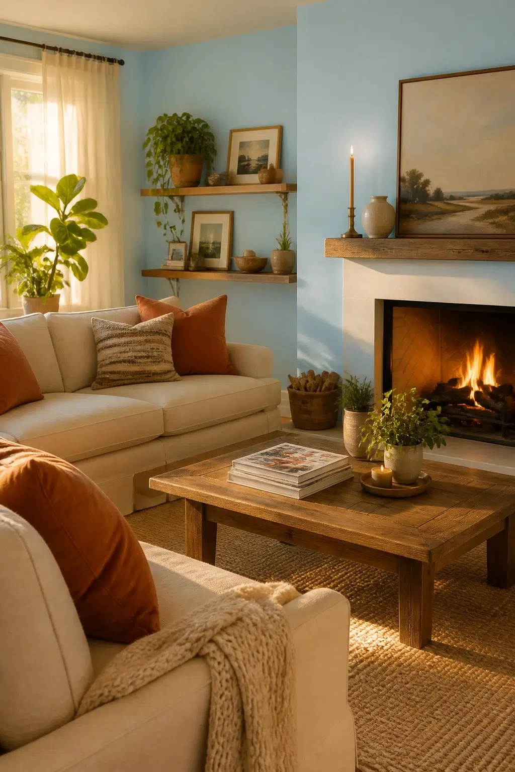 A cozy living room painted in Blue Refrain