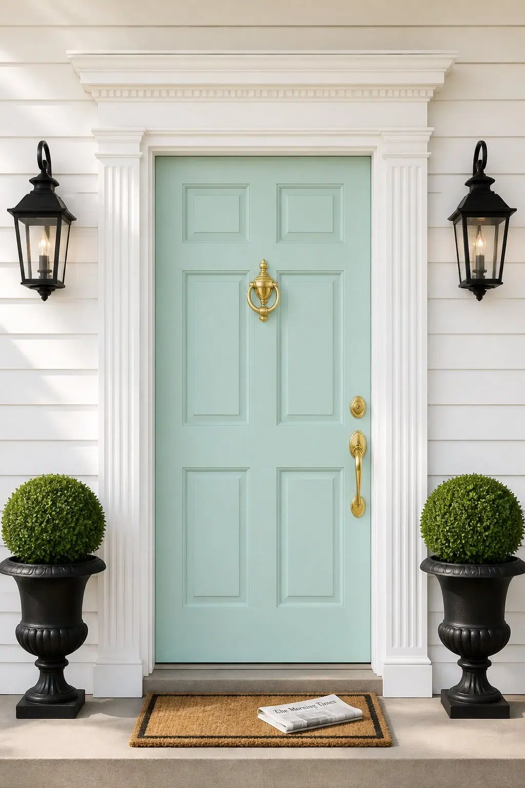 traditional front door featuring Blue Sky by Sherwin-Williams
