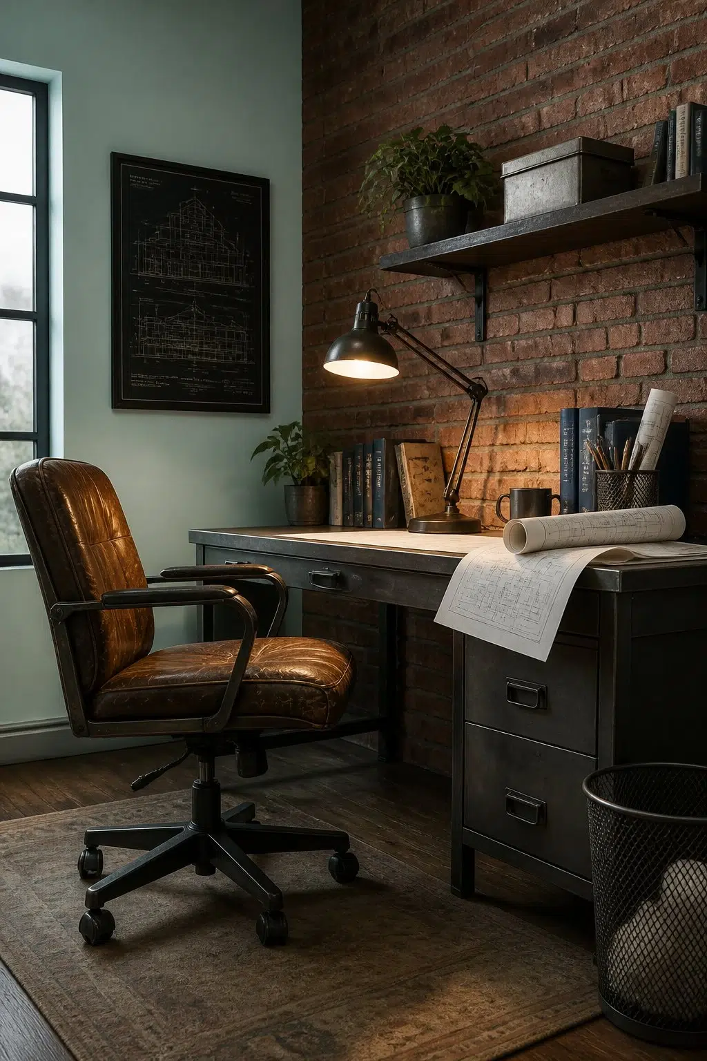 Sherwin-Williams Blue Sky in a industrial home office