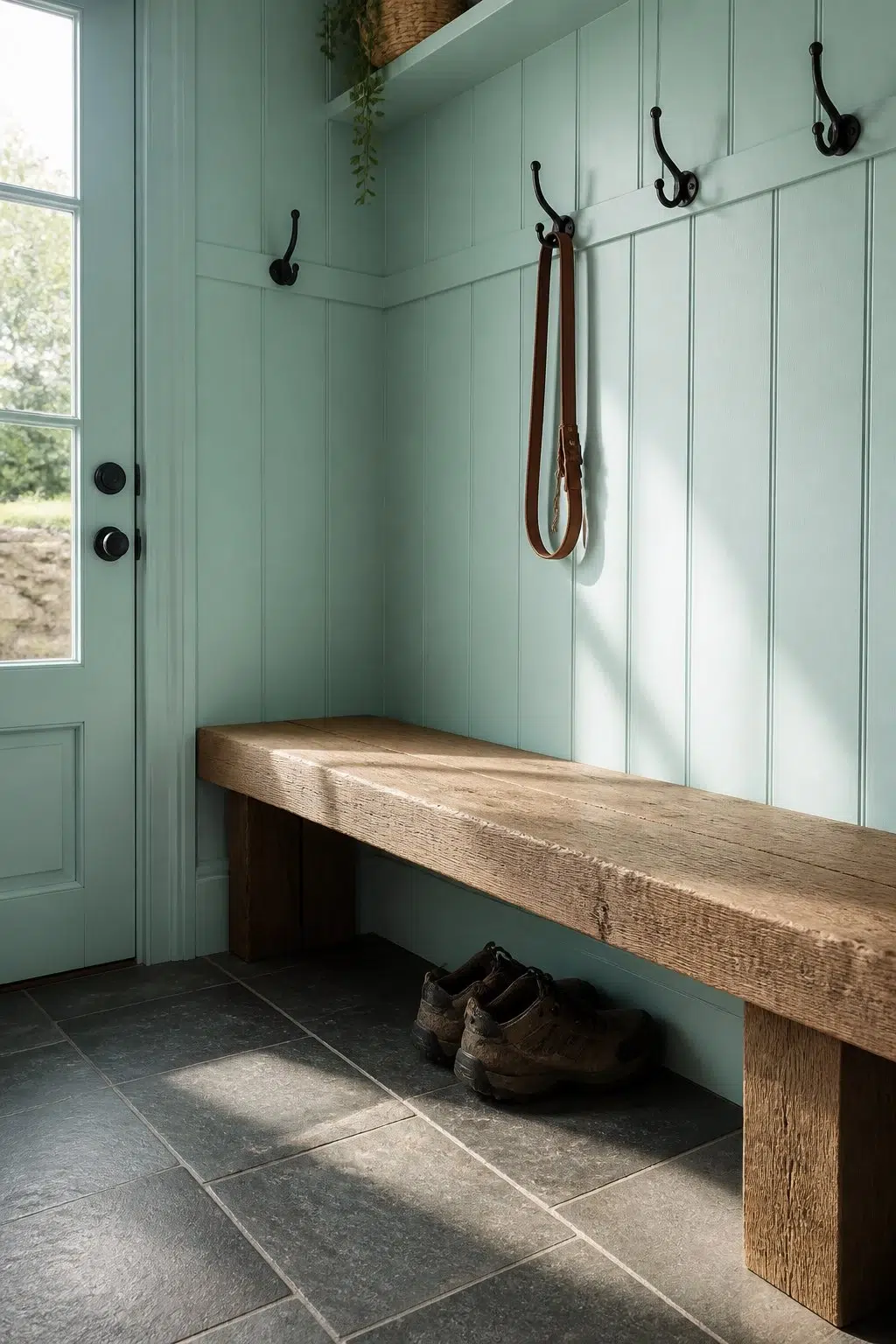 Blue Sky paint in a rustic modern mudroom