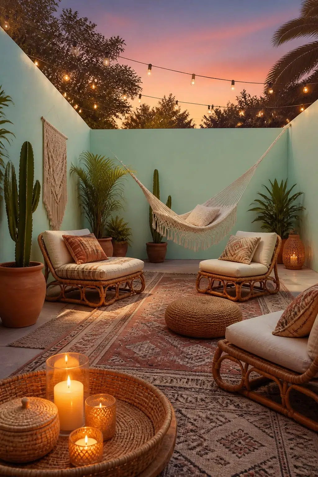 boho patio featuring Blue Sky by Sherwin-Williams