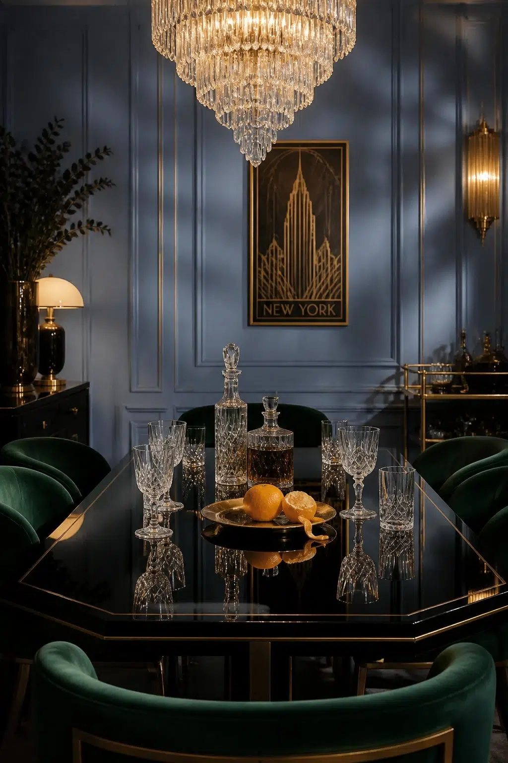 Bluesy Note paint in a art deco dining room