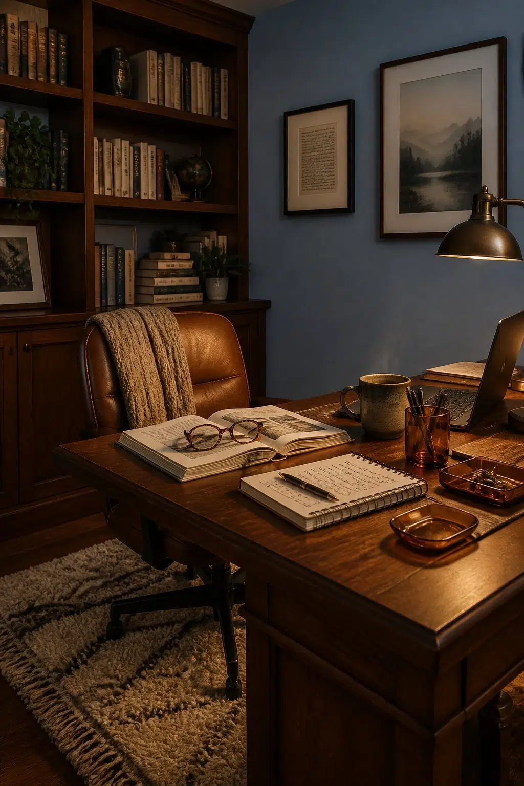 Sherwin-Williams Bluesy Note in a warm home office