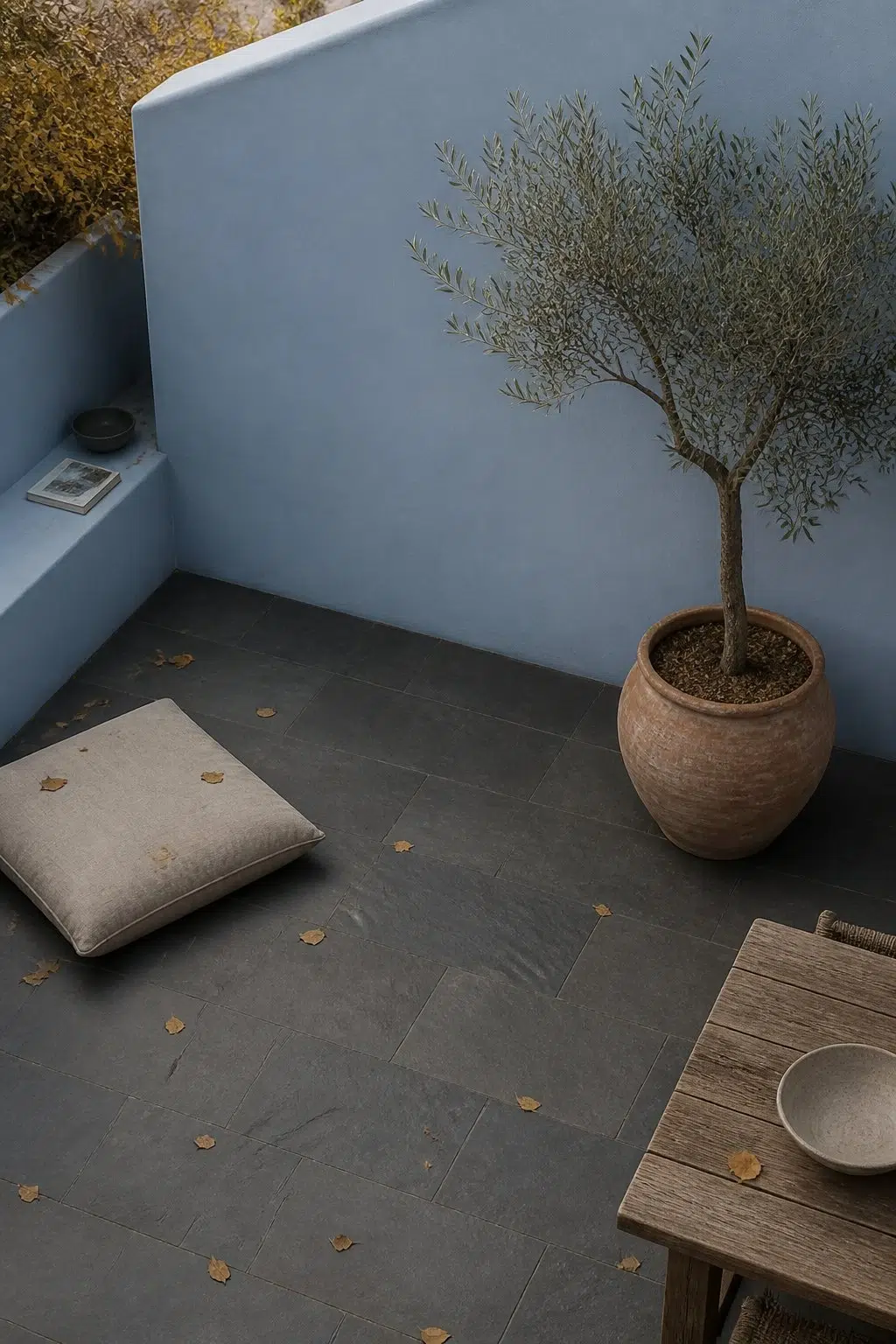 aesthetic patio featuring Bluesy Note by Sherwin-Williams
