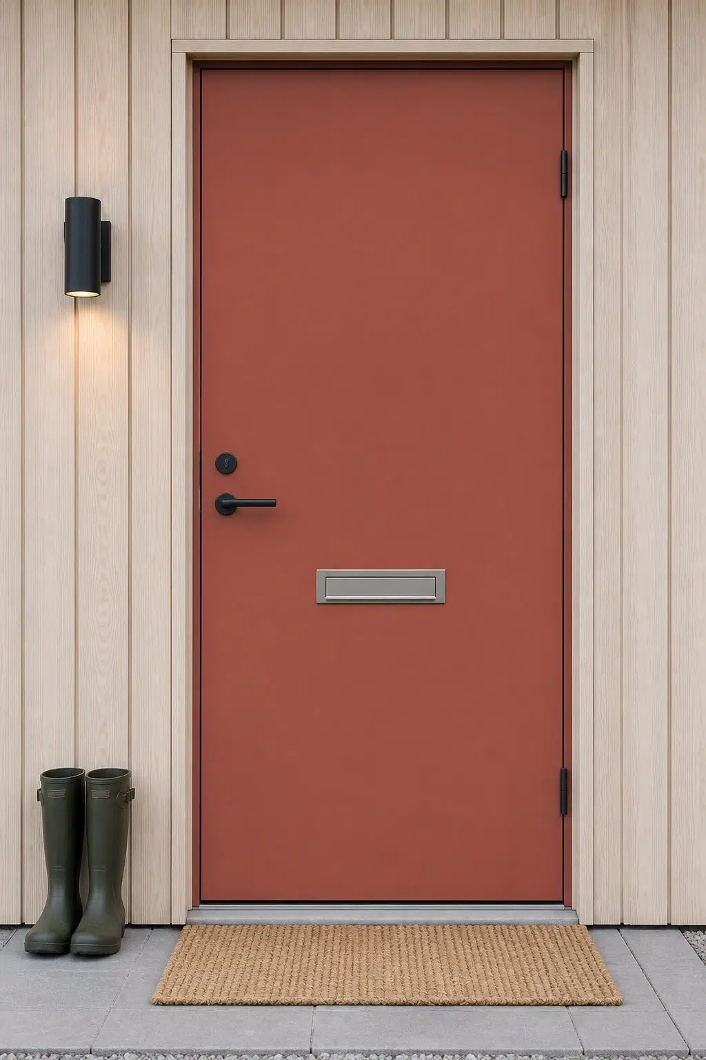scandinavian front door featuring Bold Brick by Sherwin-Williams