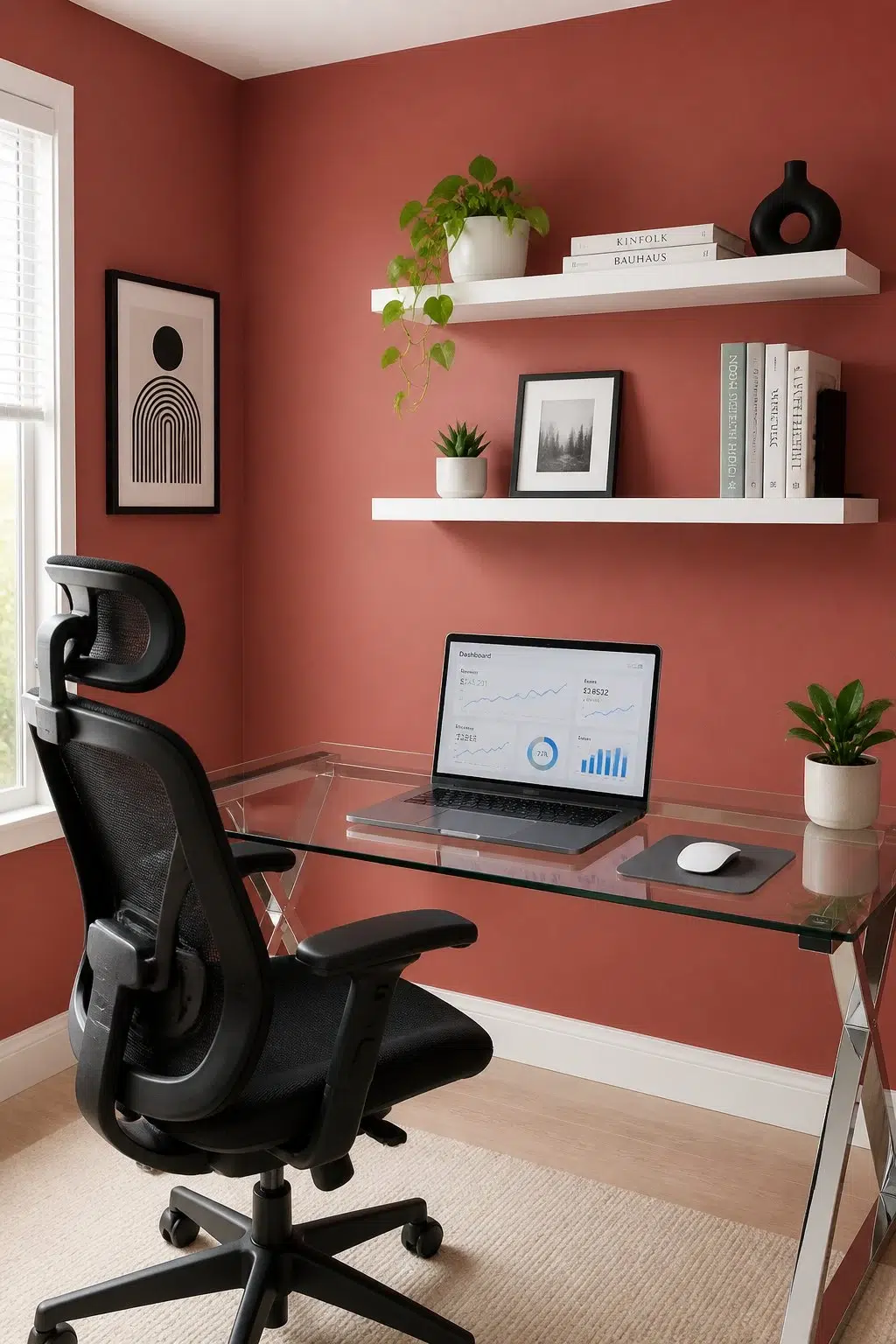 Sherwin-Williams Bold Brick in a contemporary home office