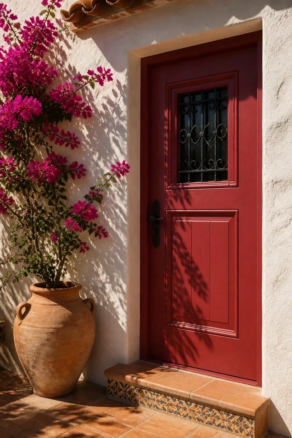 mediterranean front door featuring Bolero by Sherwin-Williams