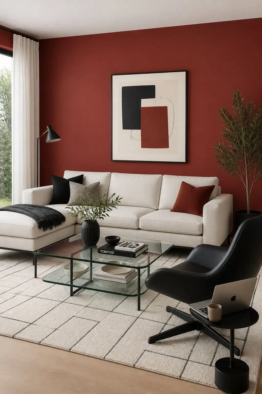 A contemporary living room painted in Bolero