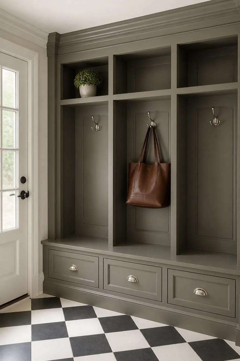 Braintree paint in a classy mudroom