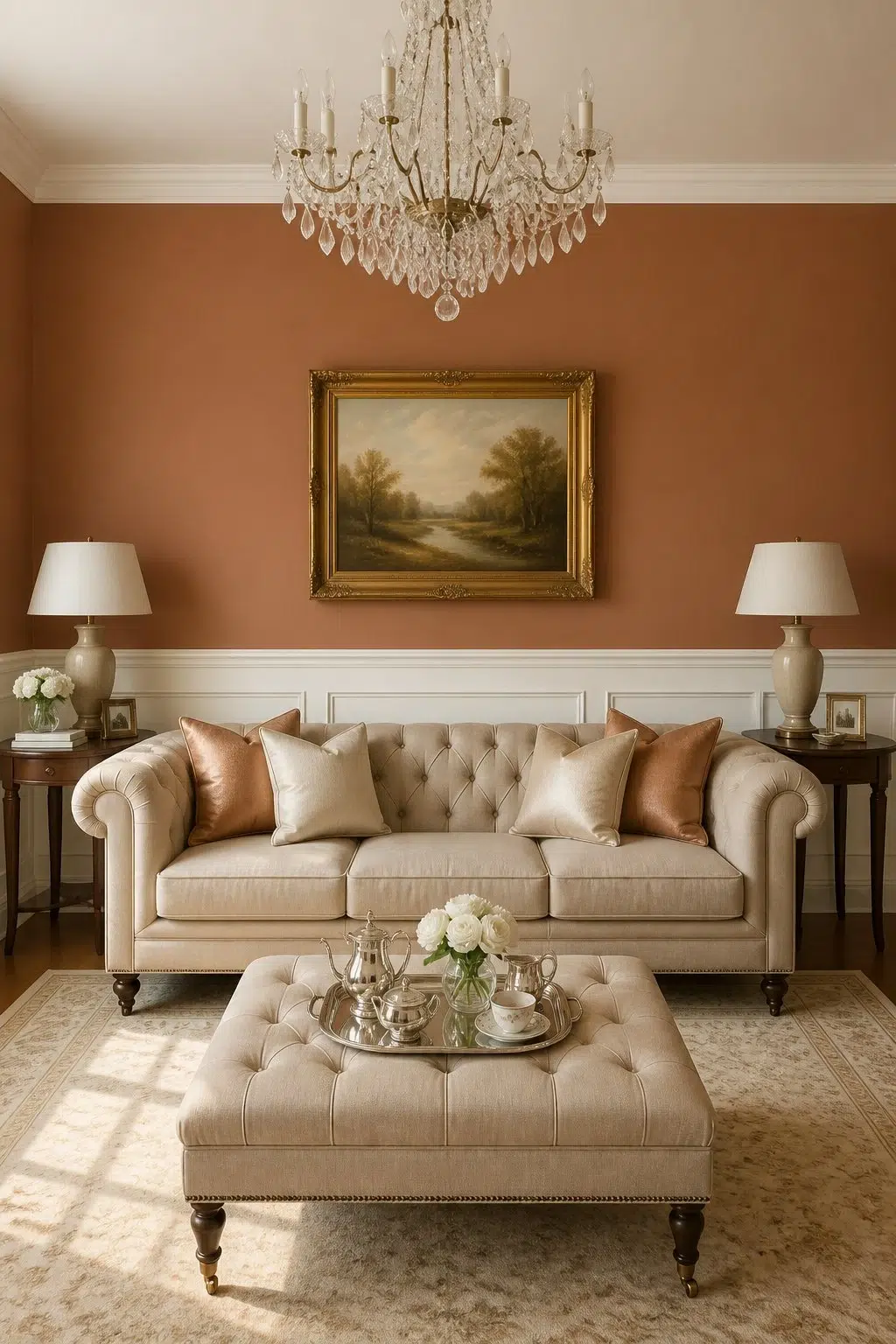 A elegant living room painted in Brandywine