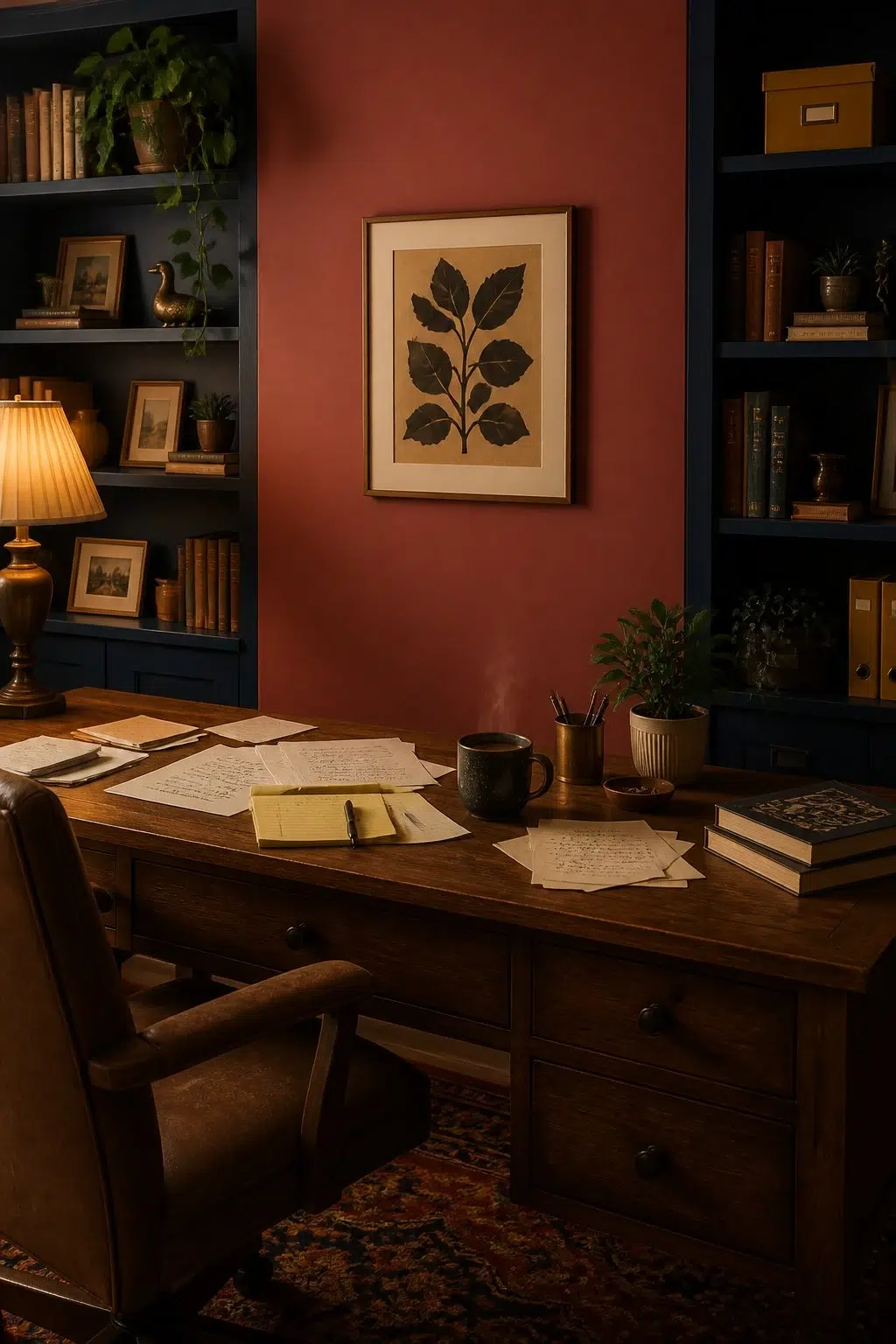 Sherwin-Williams Bravado Red in a unique home office
