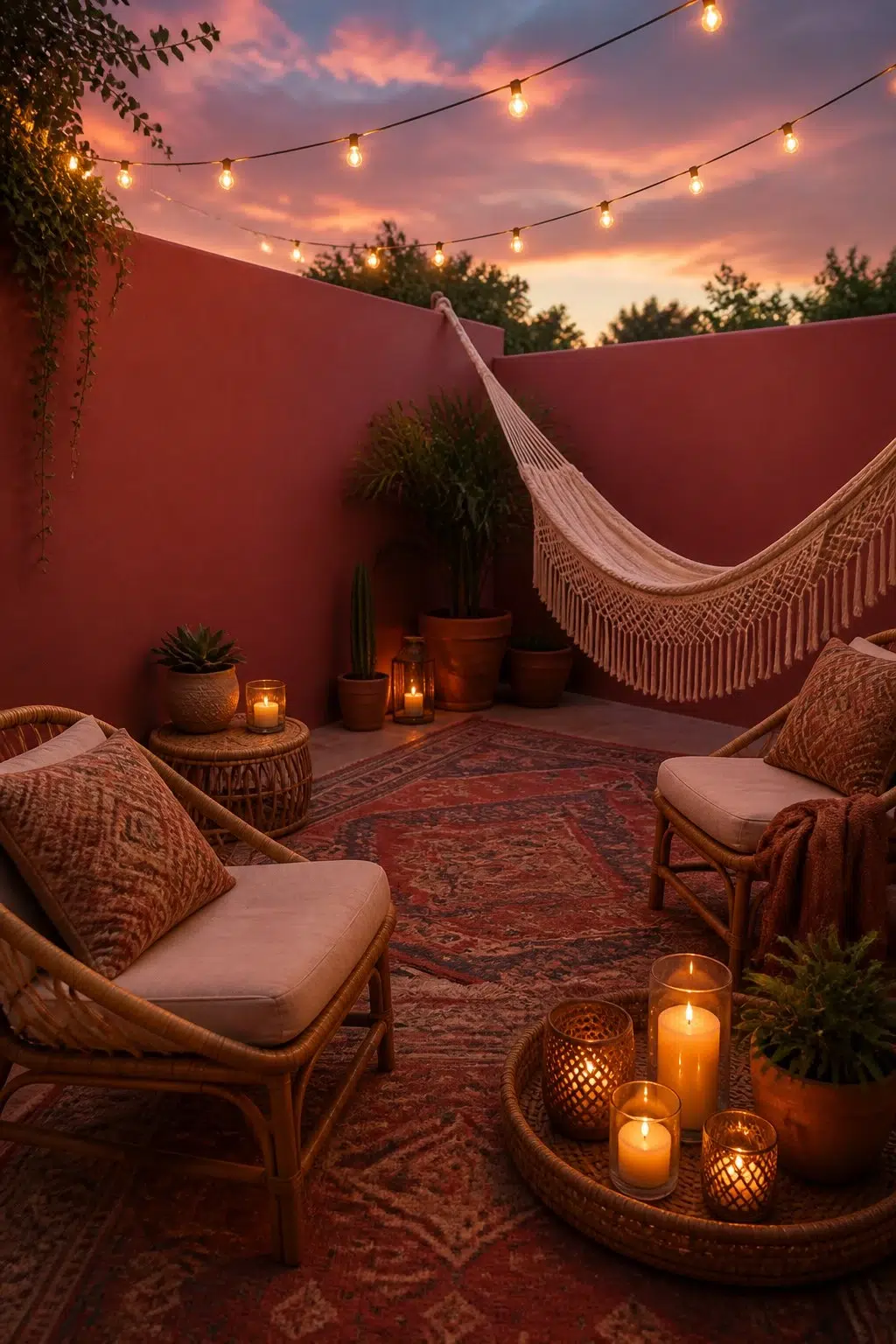 boho patio featuring Bravado Red by Sherwin-Williams