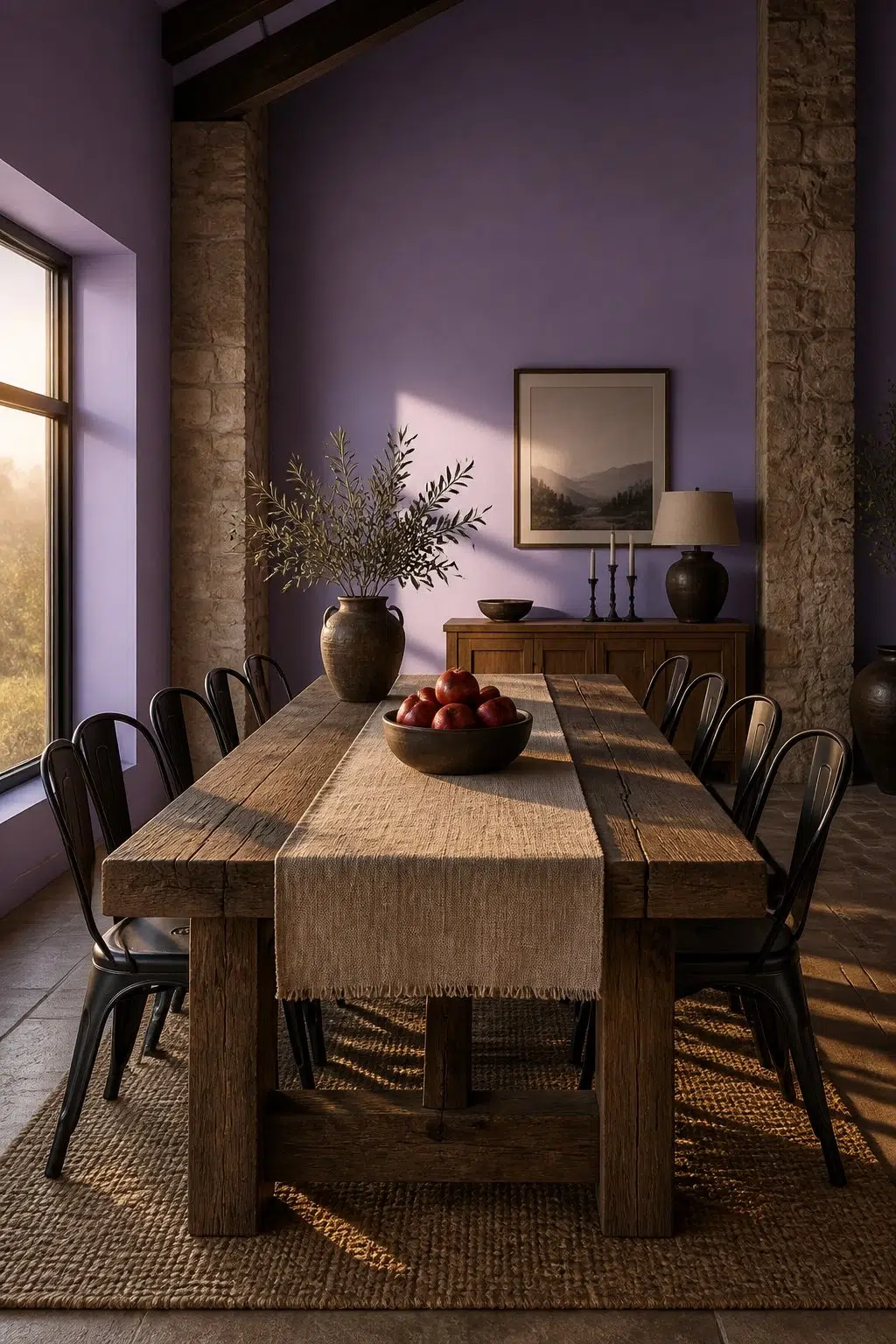Brave Purple paint in a rustic modern dining room