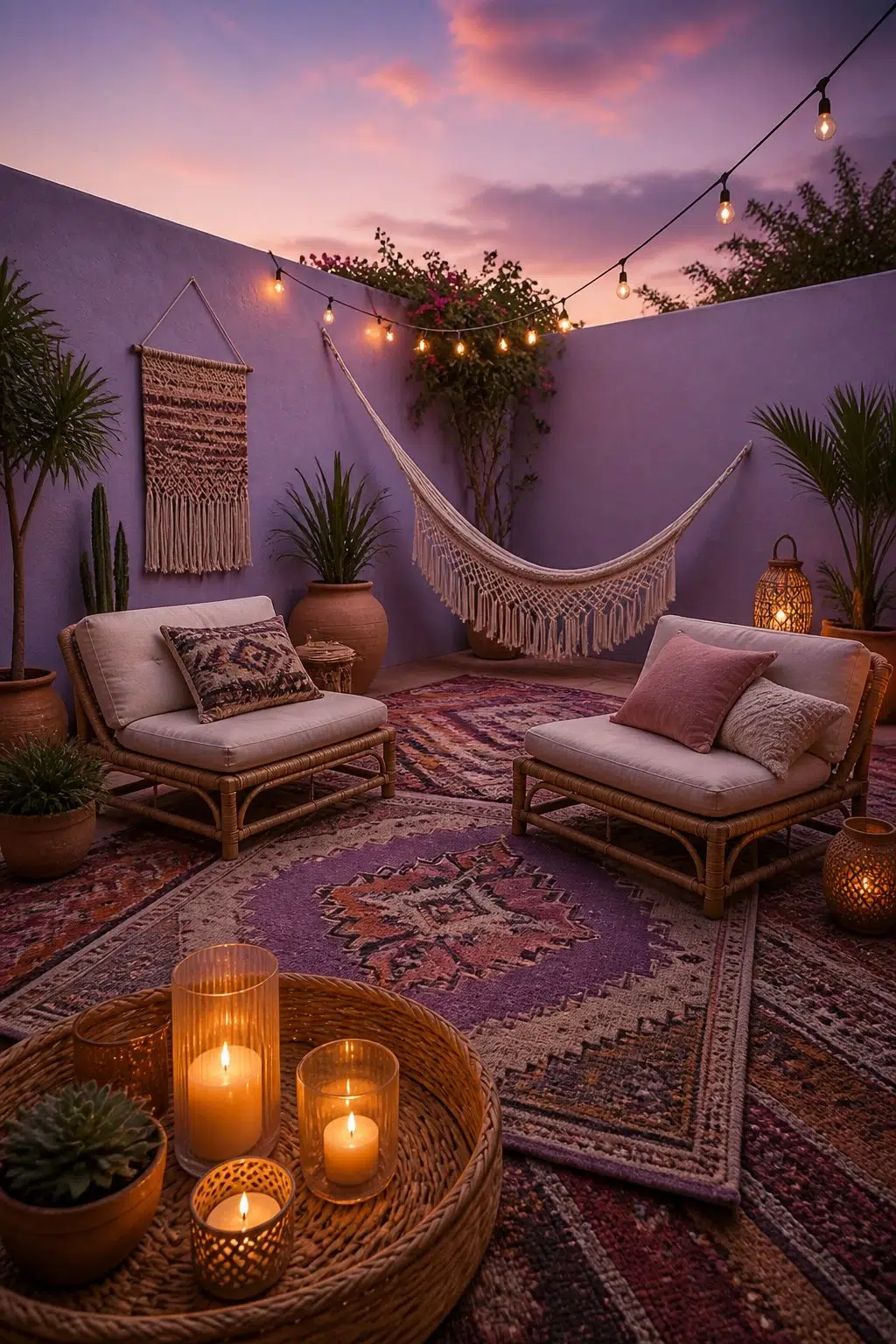 boho patio featuring Brave Purple by Sherwin-Williams