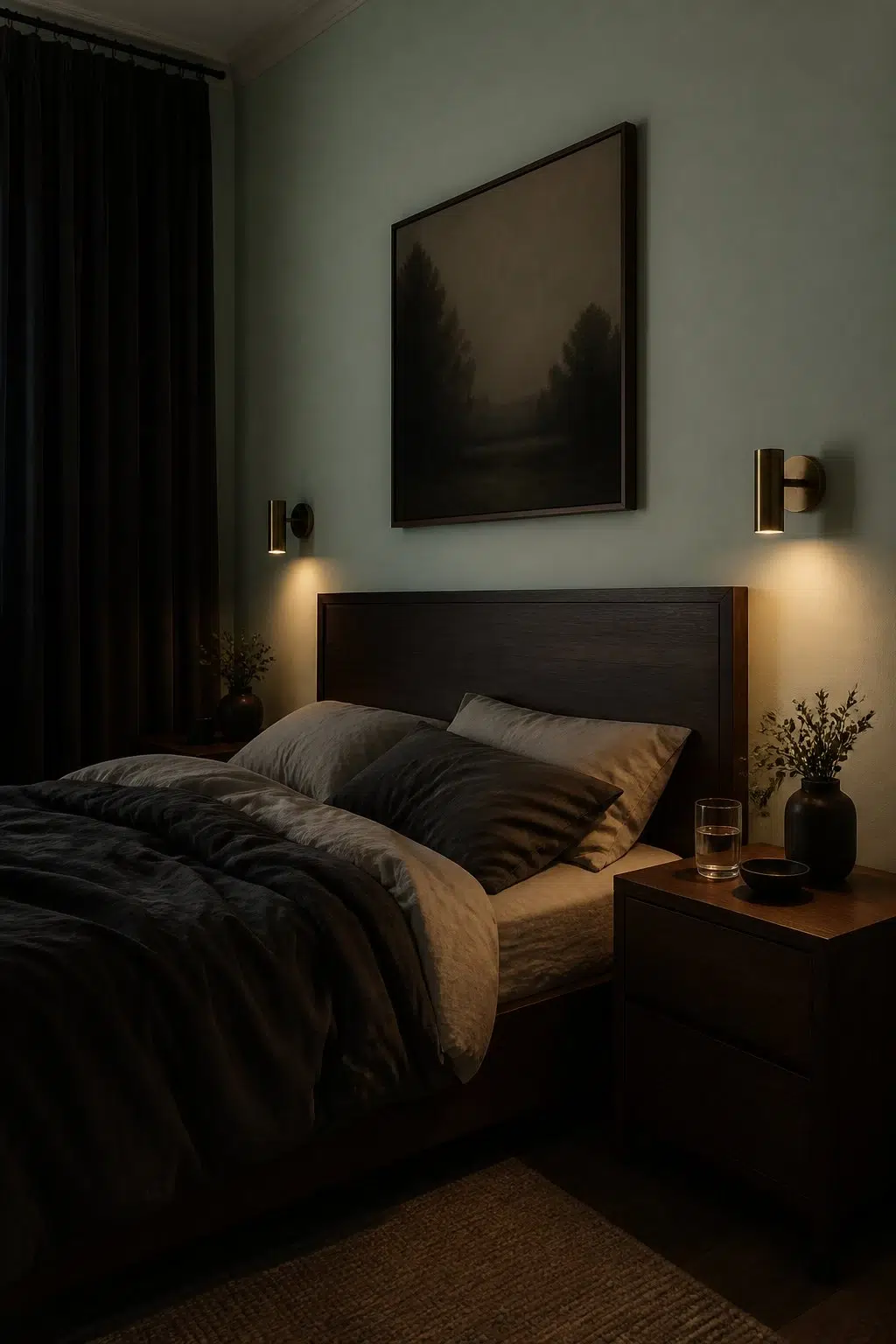 A moody bedroom painted in Breaktime