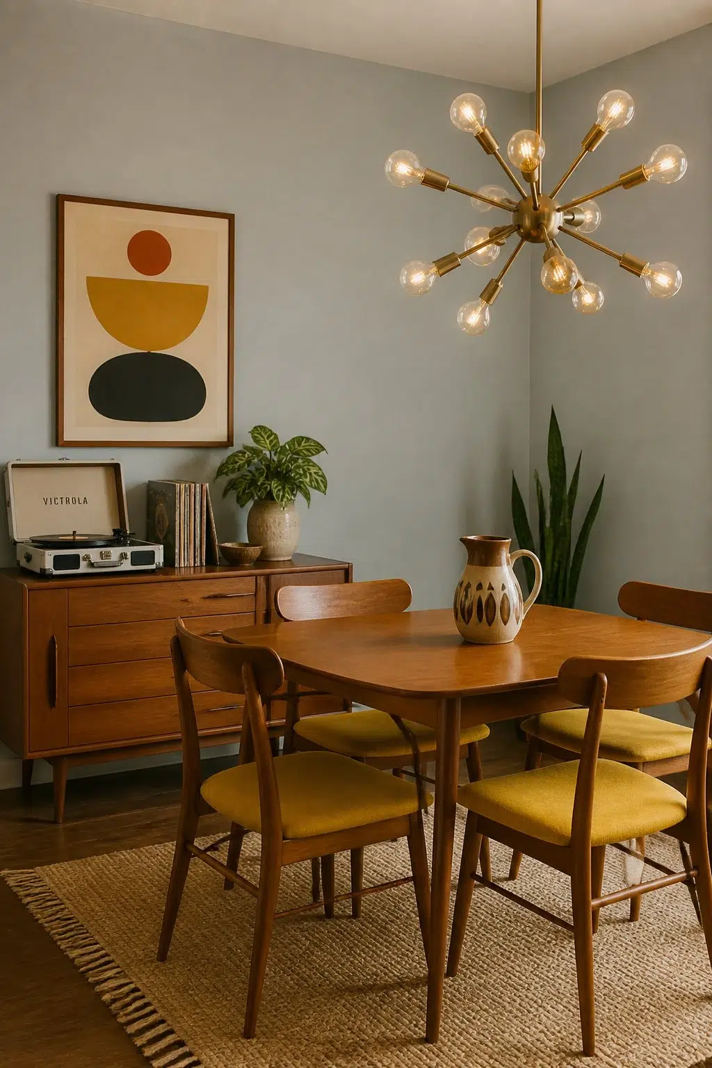 Breakwater paint in a mid century dining room