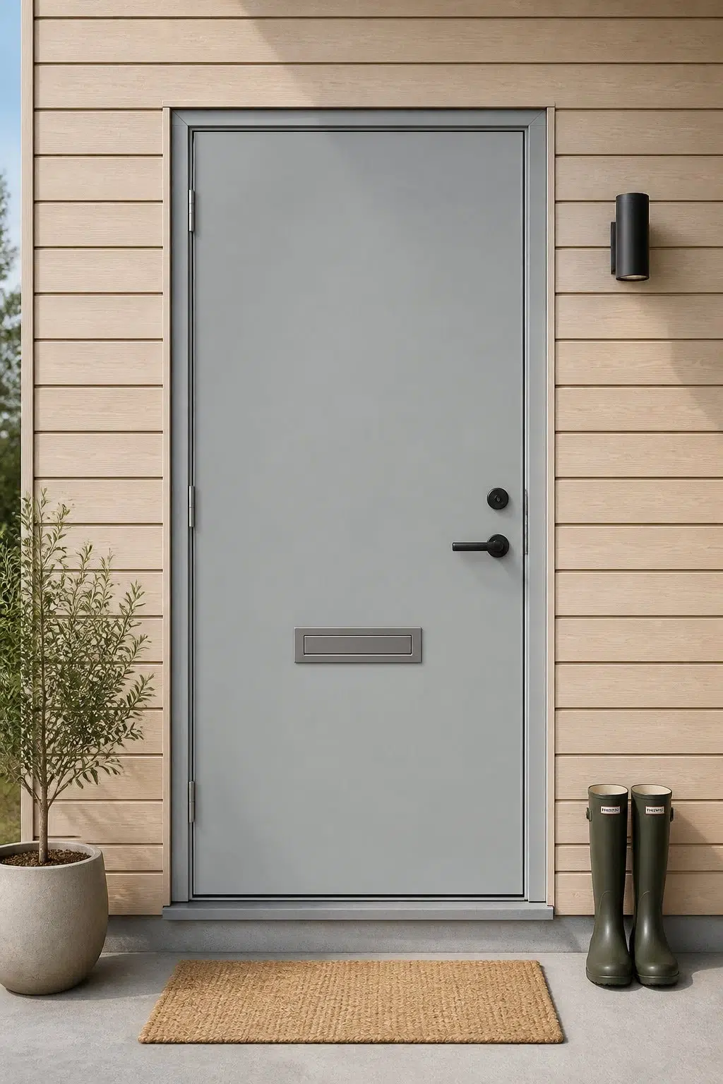scandinavian front door featuring Breakwater by Sherwin-Williams