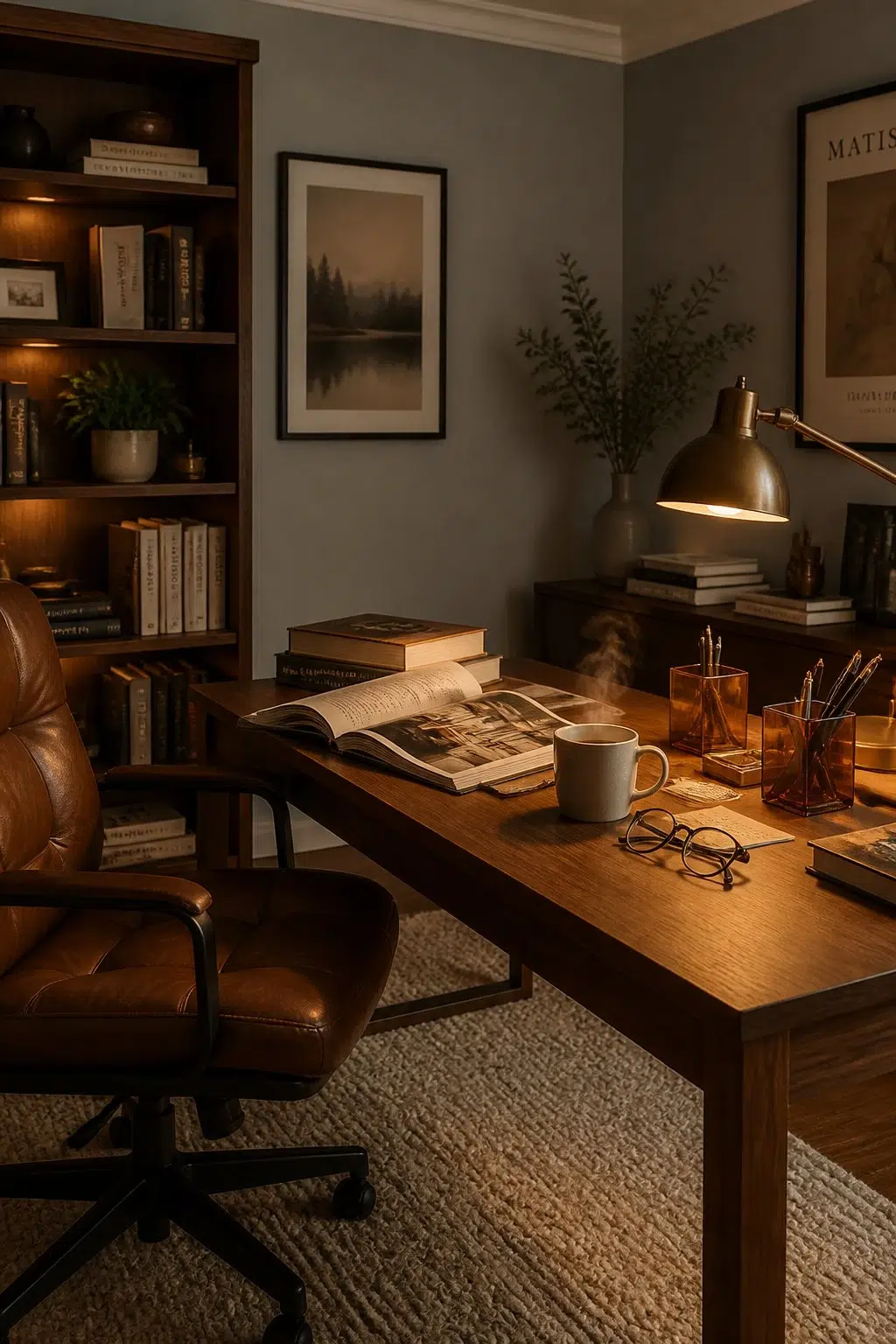 Sherwin-Williams Breakwater in a warm home office