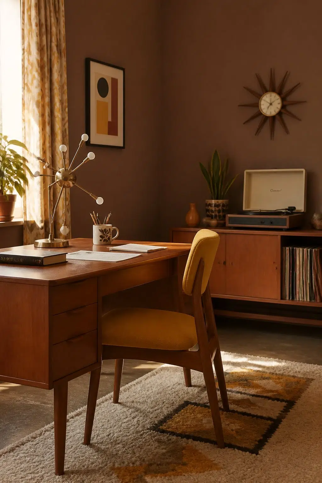 Sherwin-Williams Brevity Brown in a mid century home office