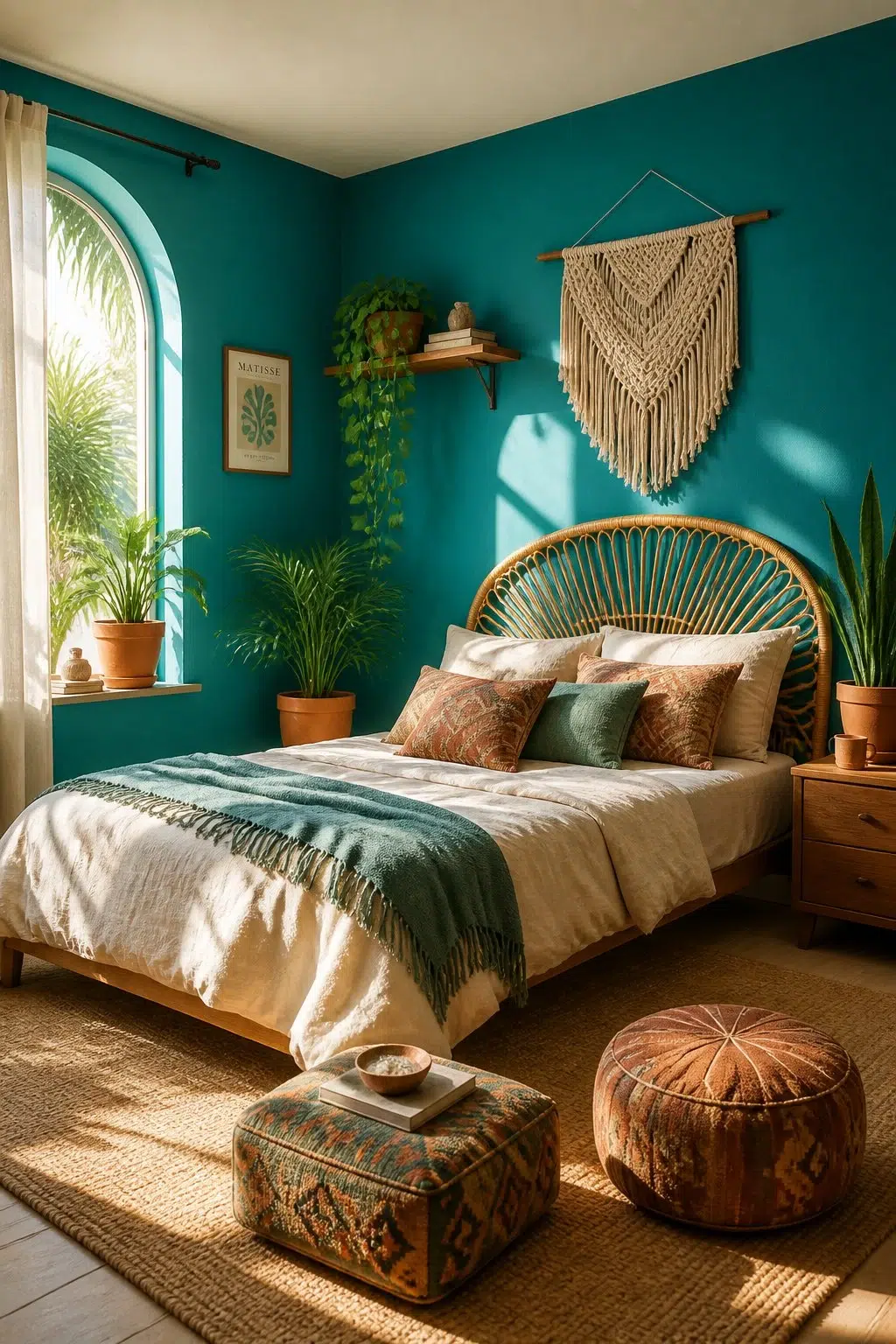 A boho bedroom painted in Briny