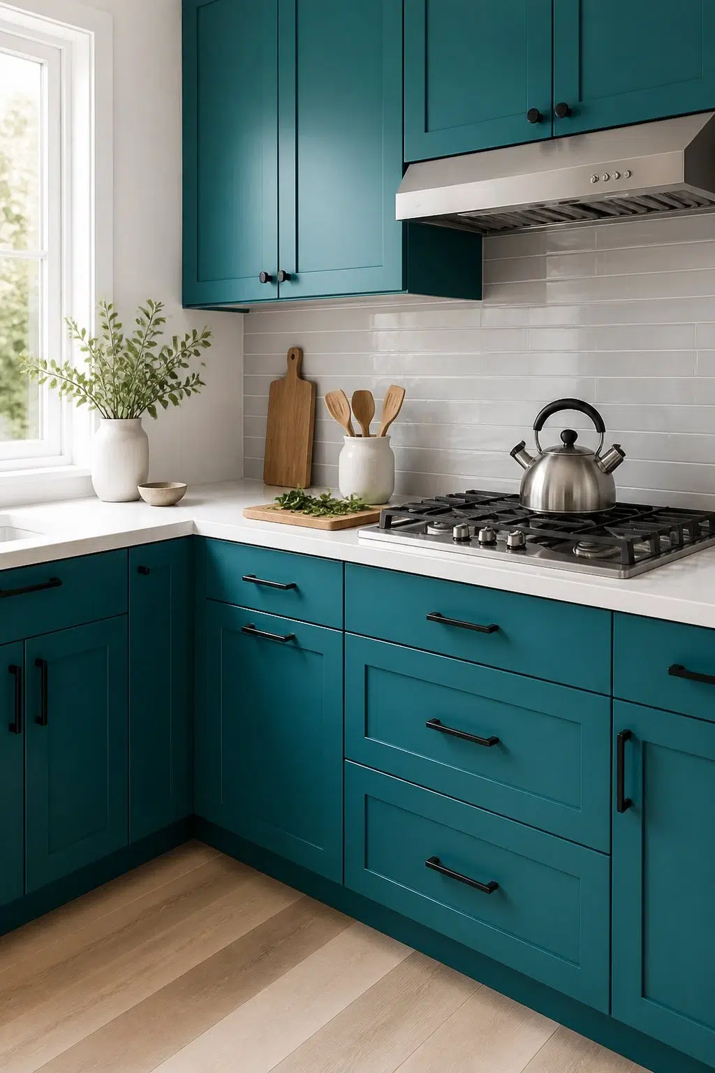 A contemporary kitchen painted in Briny