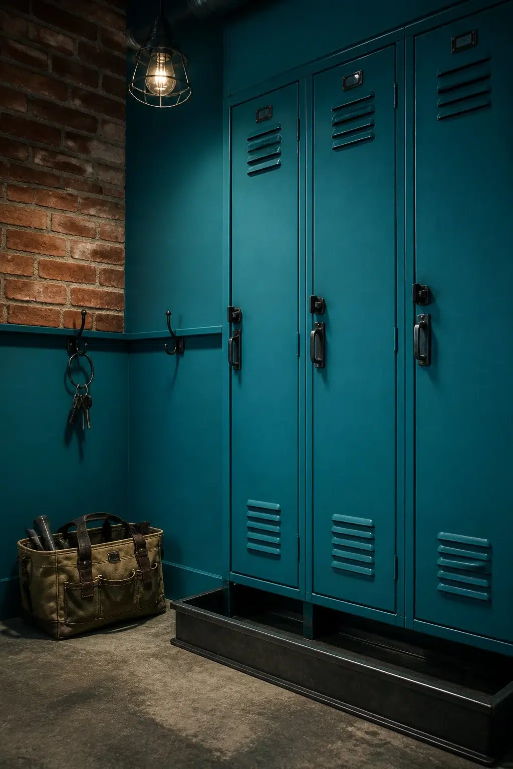 industrial mudroom featuring Briny by Sherwin-Williams