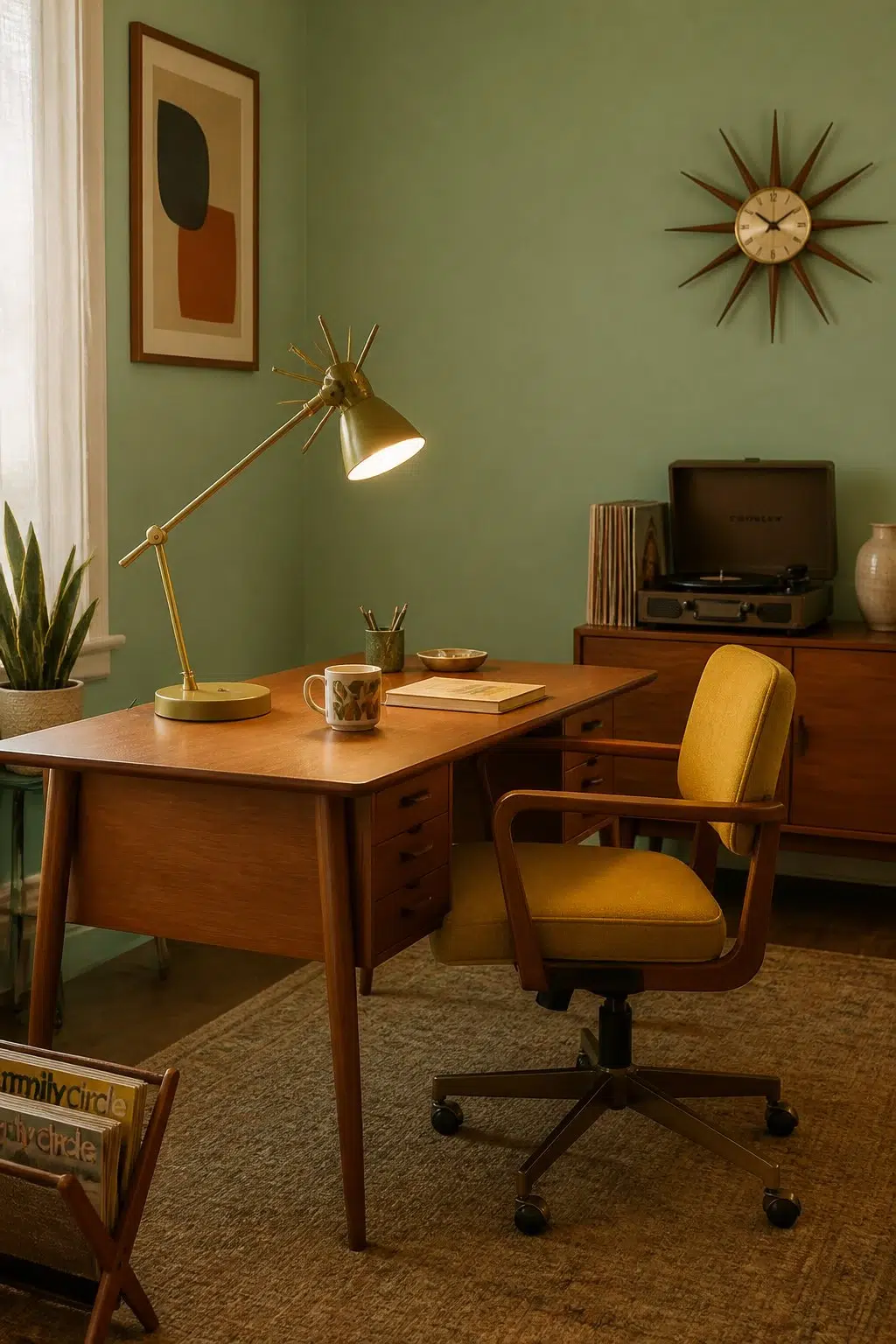 Sherwin-Williams Broccoflower in a mid century home office