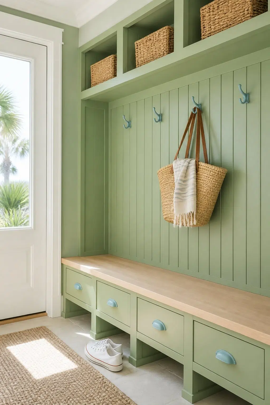 Broccoflower paint in a coastal mudroom