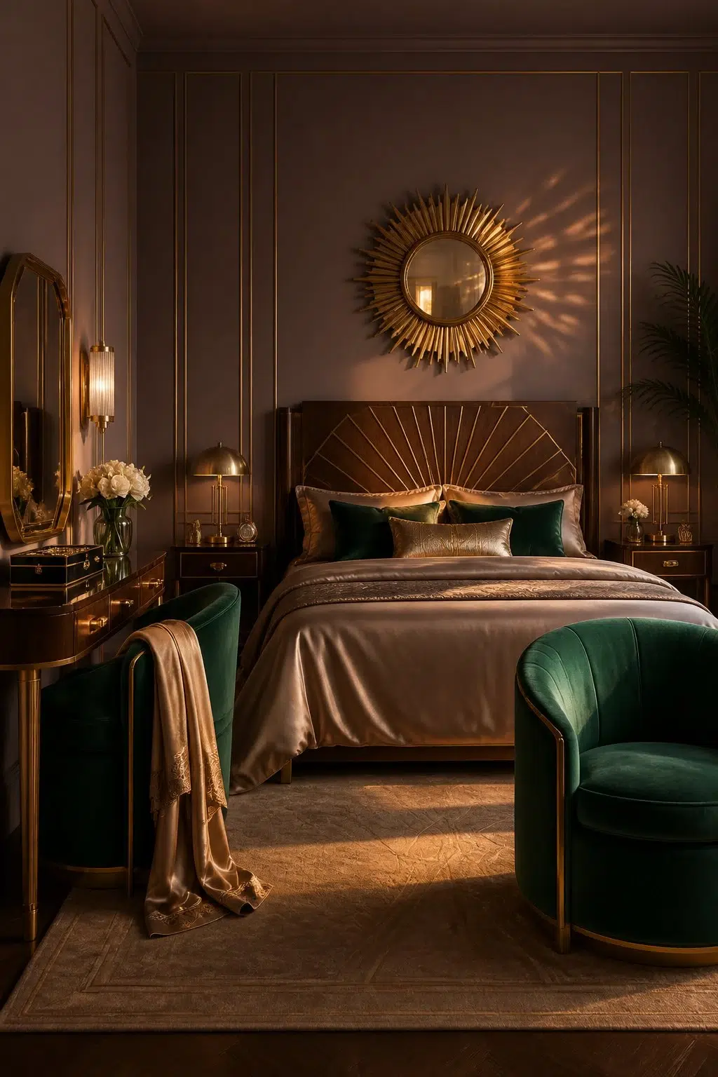 A art deco bedroom painted in Browse Brown