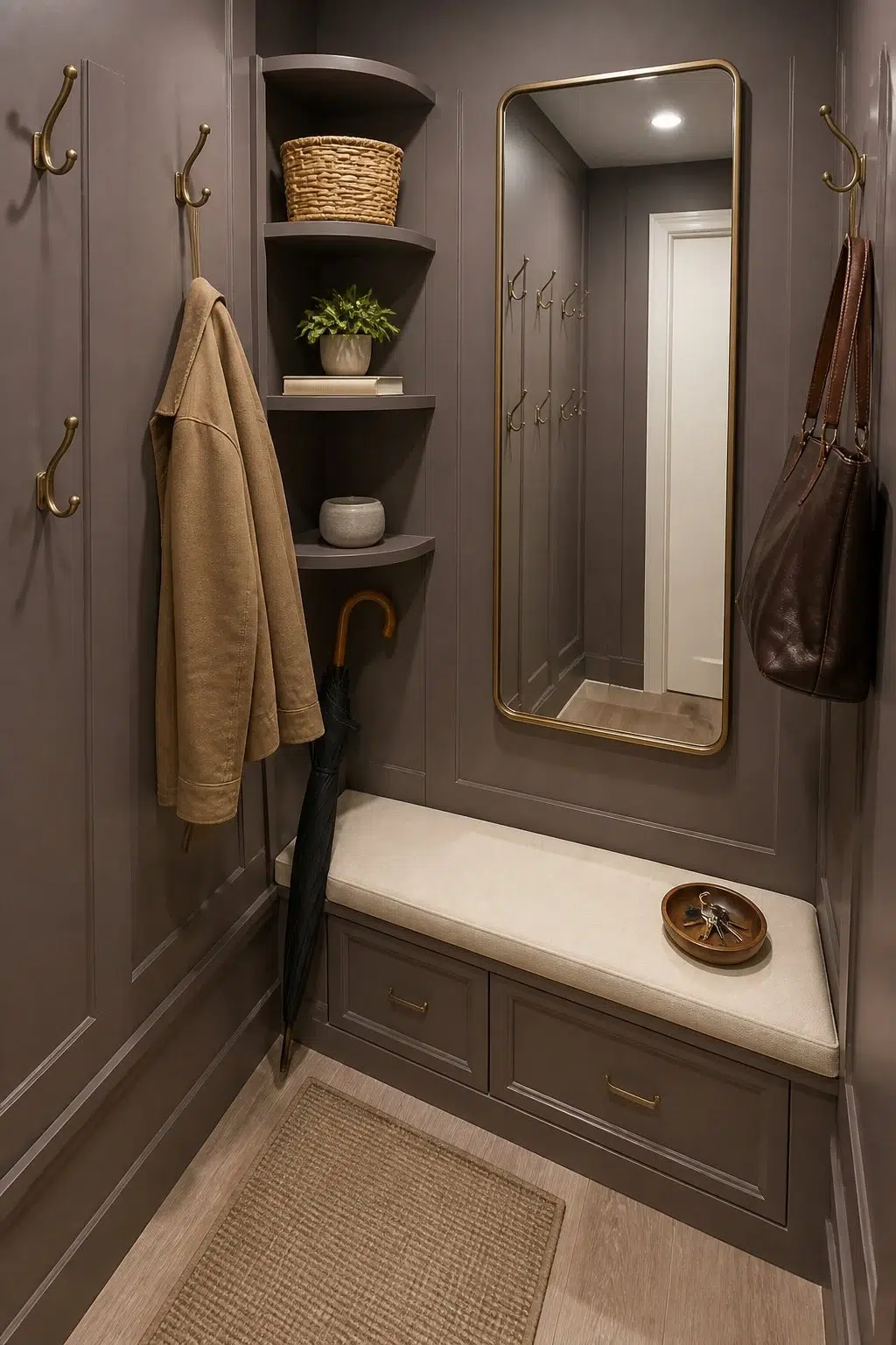 Browse Brown paint in a small mudroom