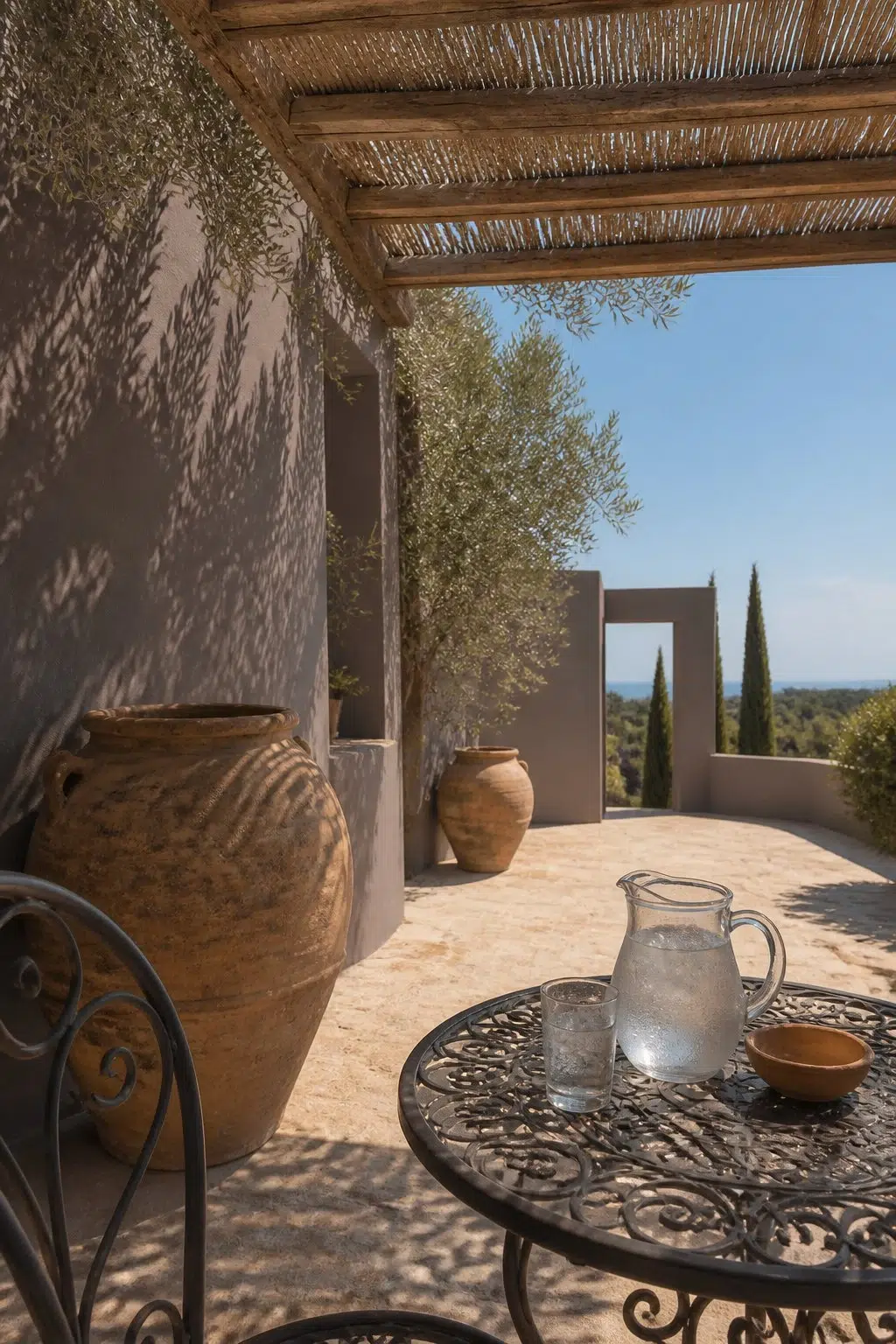 mediterranean patio featuring Browse Brown by Sherwin-Williams