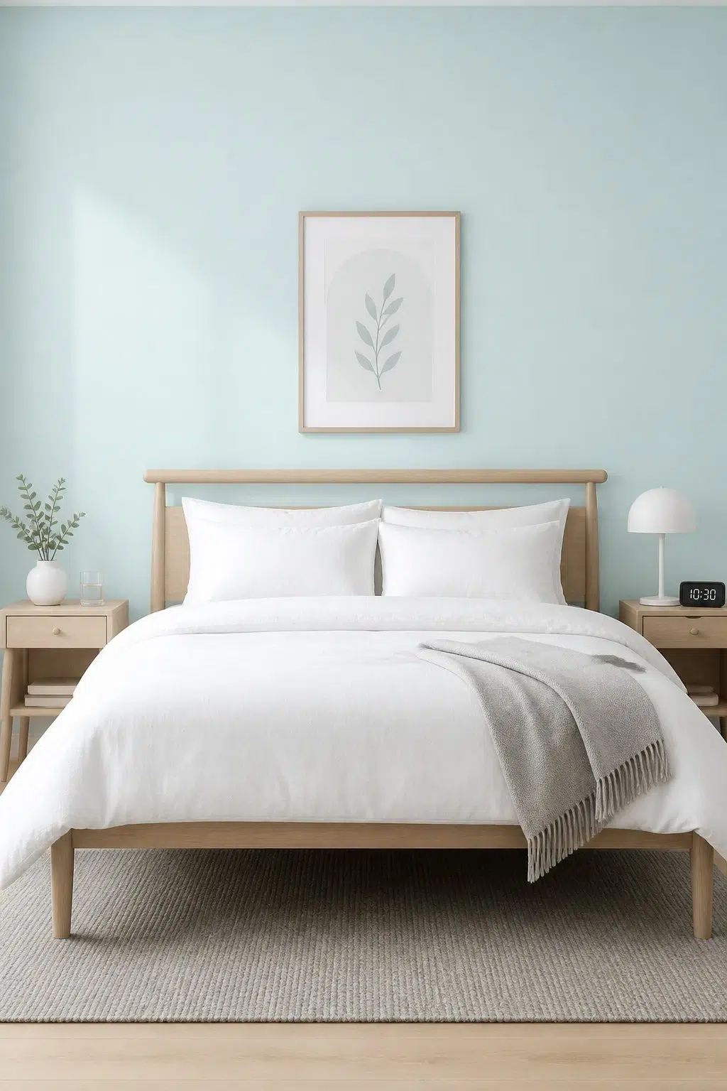 A scandinavian bedroom painted in Bubble