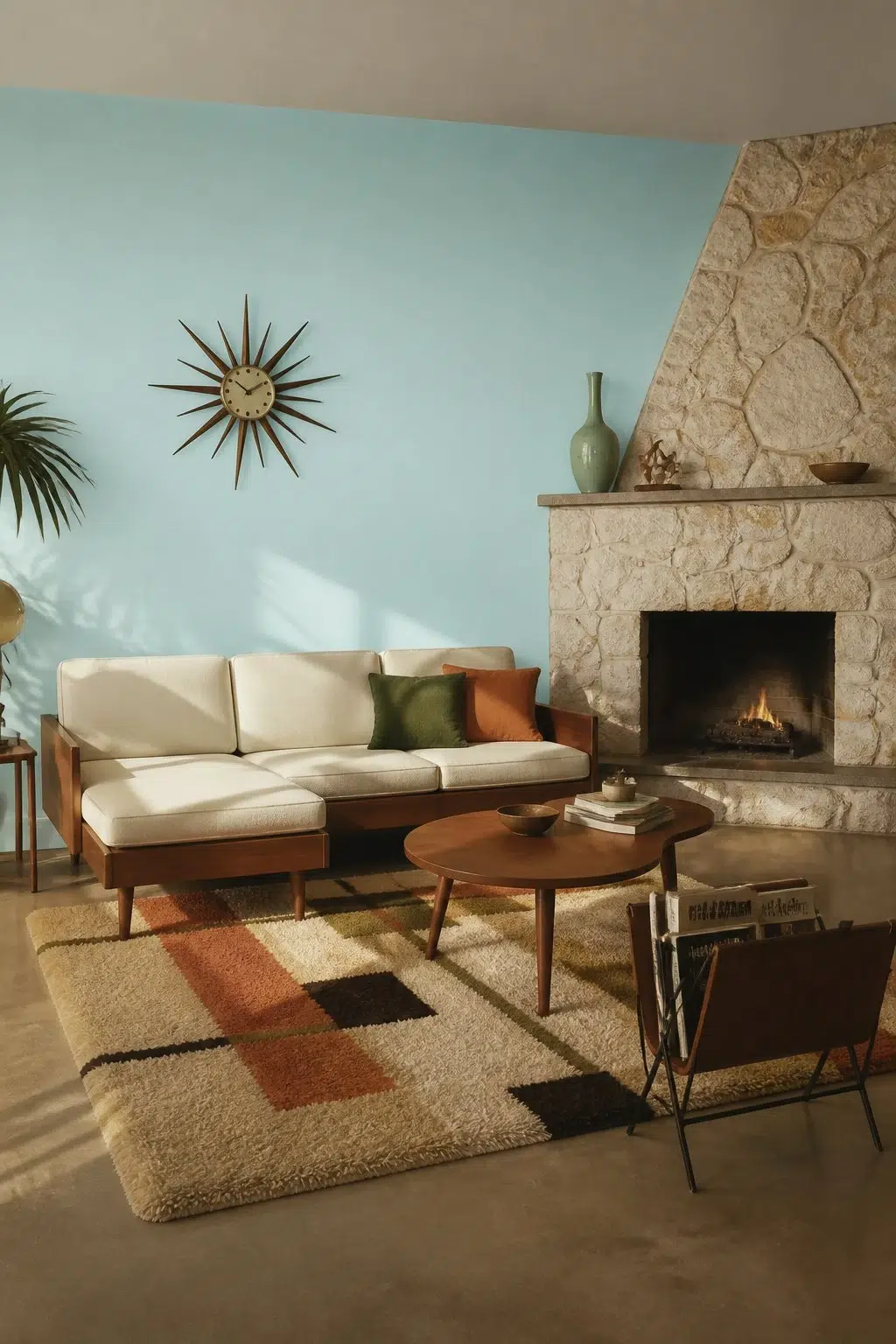 A mid century living room painted in Bubble